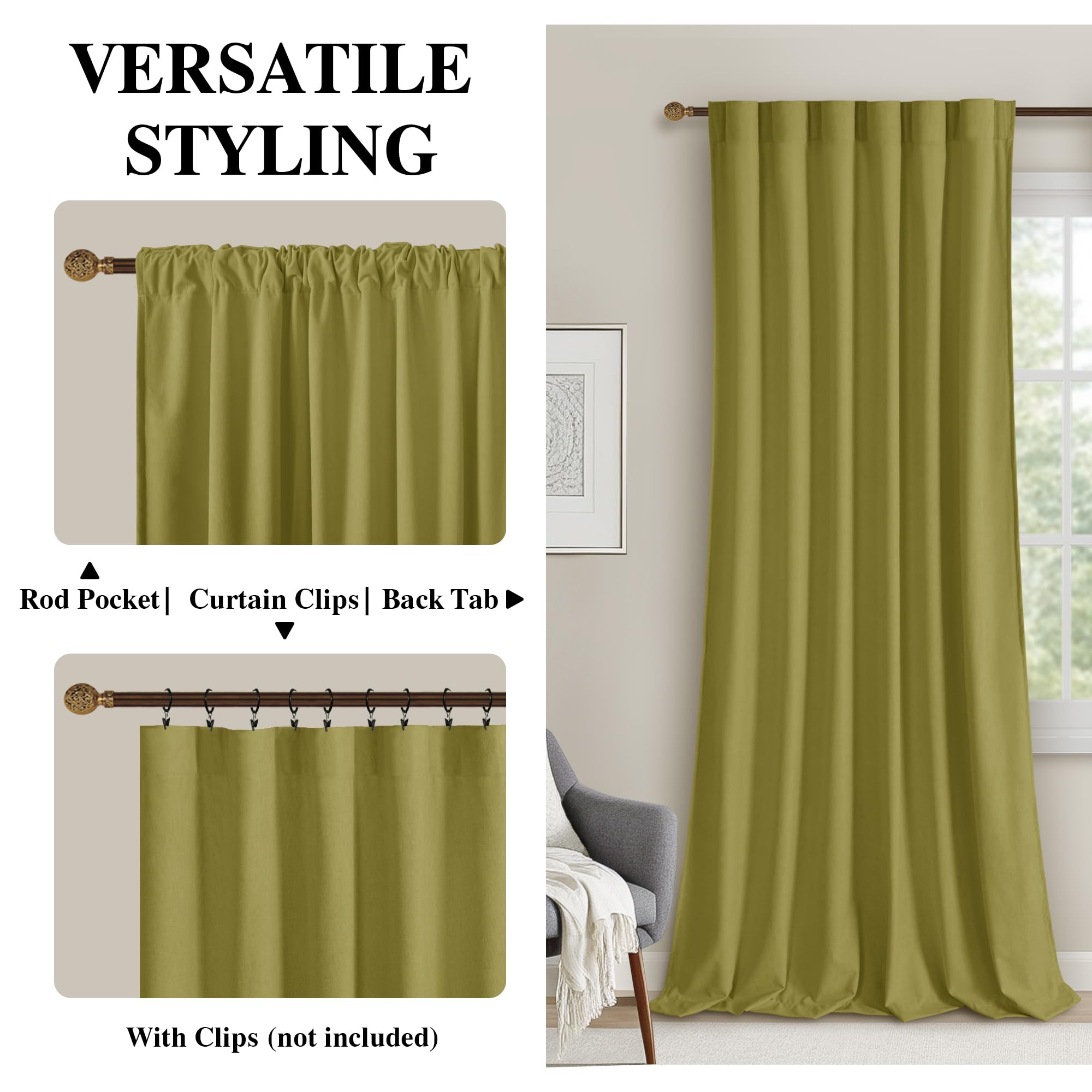 DWCN Velvet Curtains with 2 panels, rod pocket and back tab design, soft and luxurious fabric for elegant window decor.