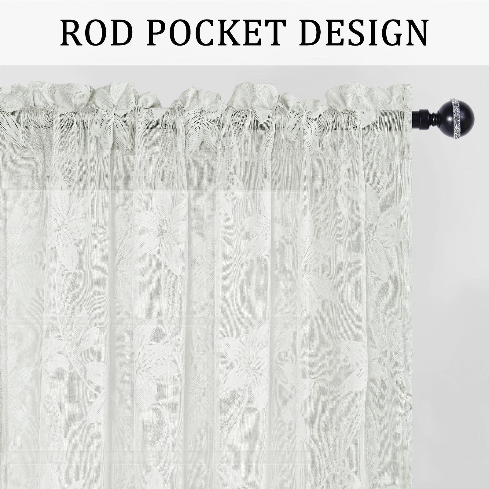 Pair of DWCN Official lace sheer curtains with intricate floral patterns, set of 2 panels for elegant window decor.