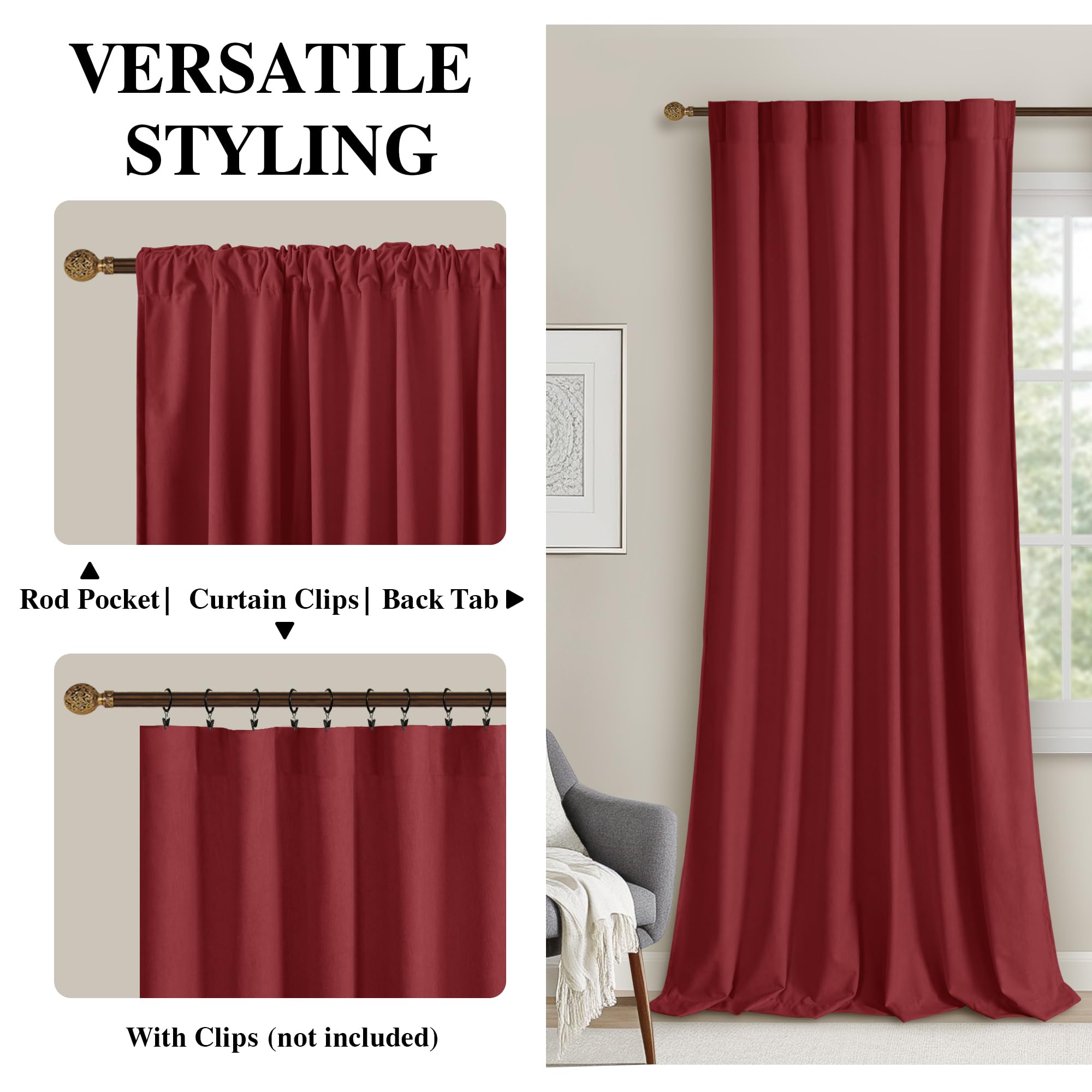 DWCN Velvet Curtains with 2 panels featuring rod pocket and back tab design, shown hanging elegantly on a window.