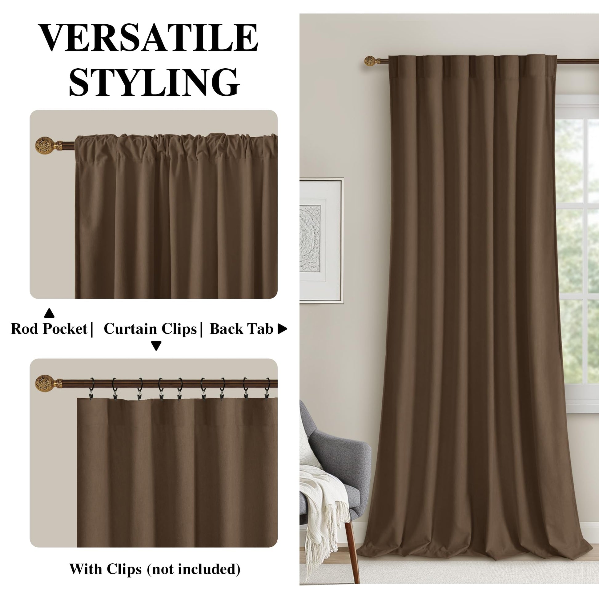 DWCN Velvet Curtains, 2 Panels with rod pocket and back tab, showcasing soft velvet fabric and elegant design in neutral color