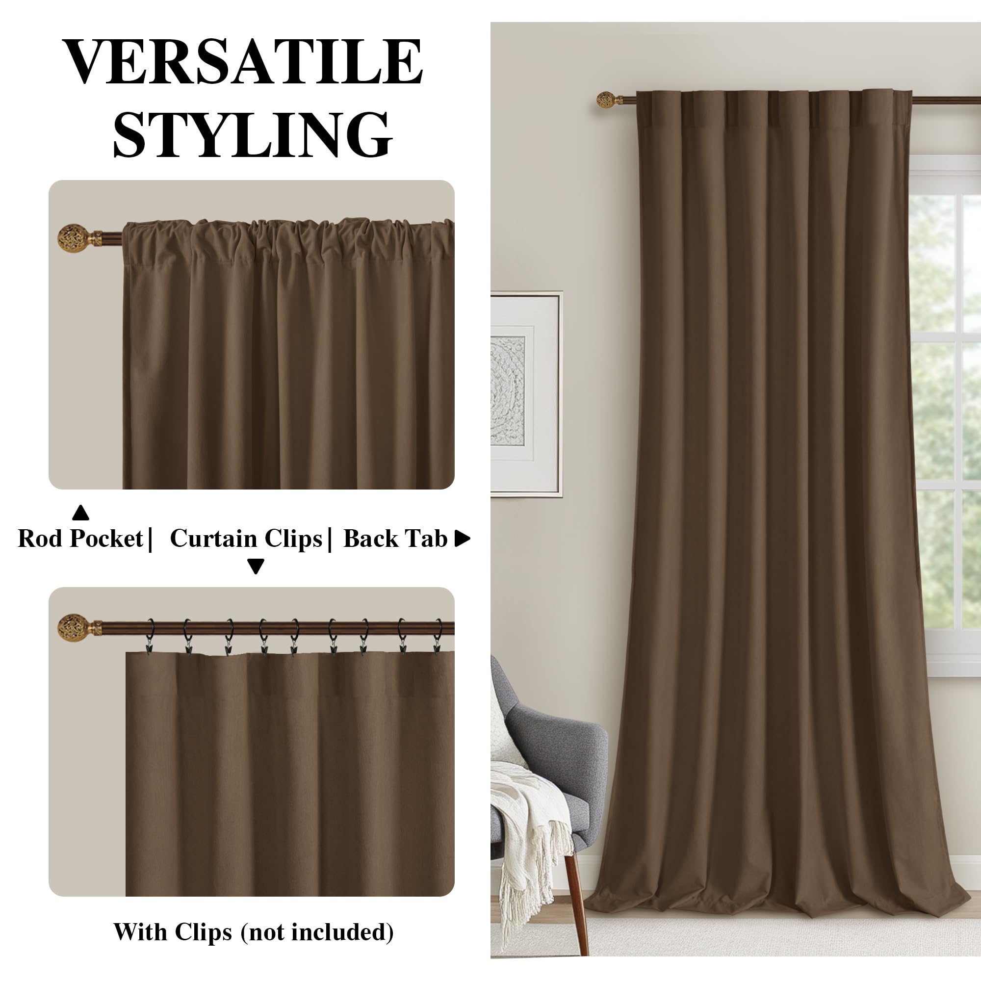 DWCN Velvet Curtains, 2 Panels with rod pocket and back tab, showcasing soft velvet fabric and elegant design in neutral color