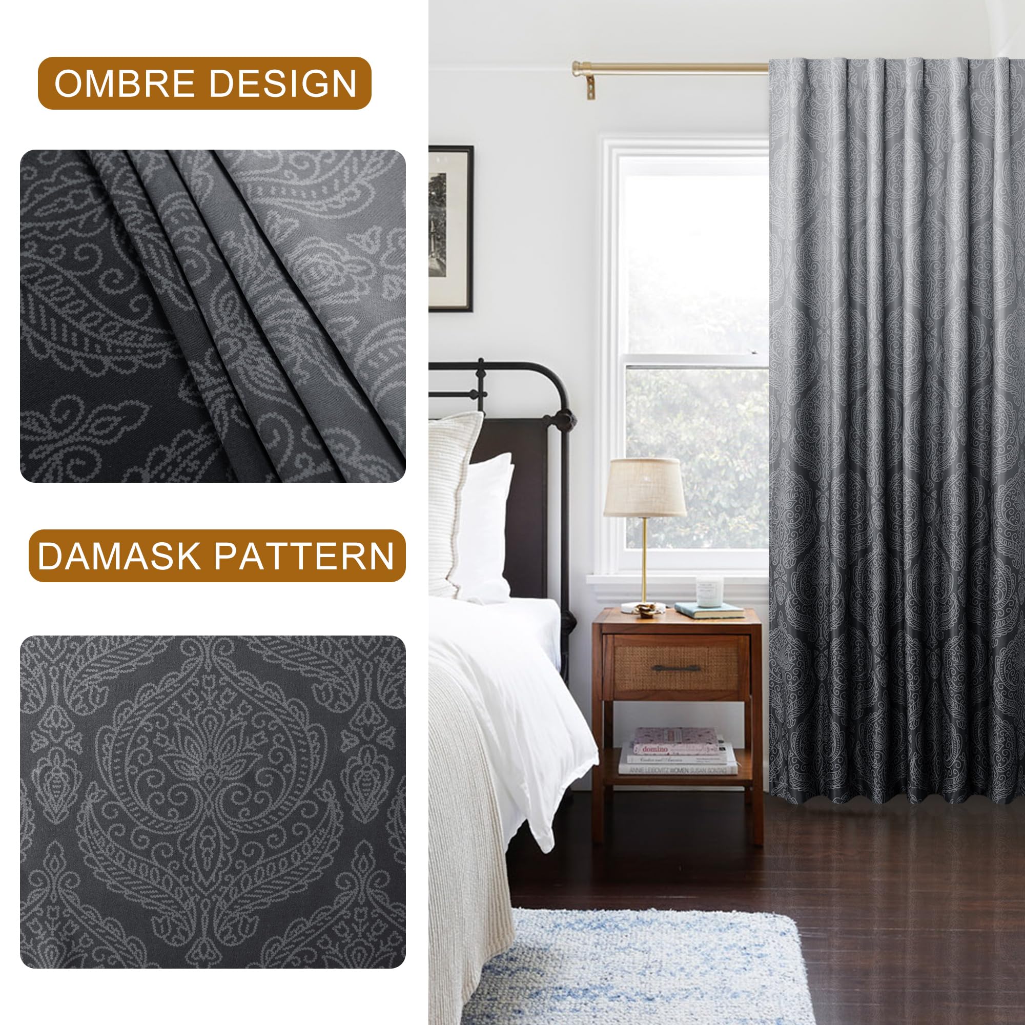 Set of two DWCN Official Ombre Blackout Curtains with tiebacks, featuring dark-to-light gradient fabric and elegant design.