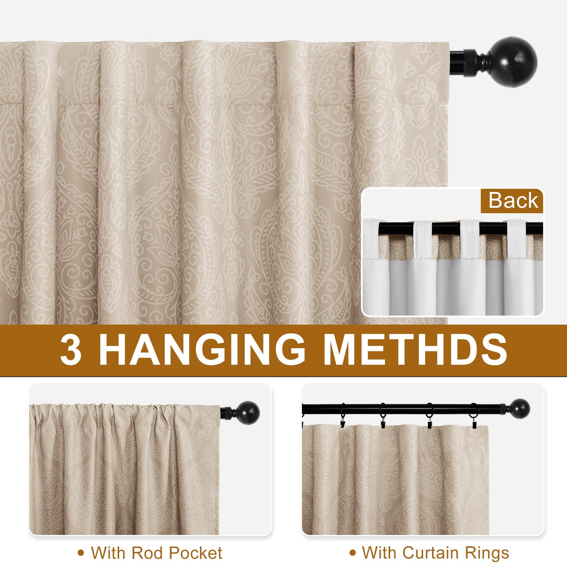 Set of two DWCN Official black blackout curtains with ombre design and tiebacks, ideal for light-blocking window coverage.