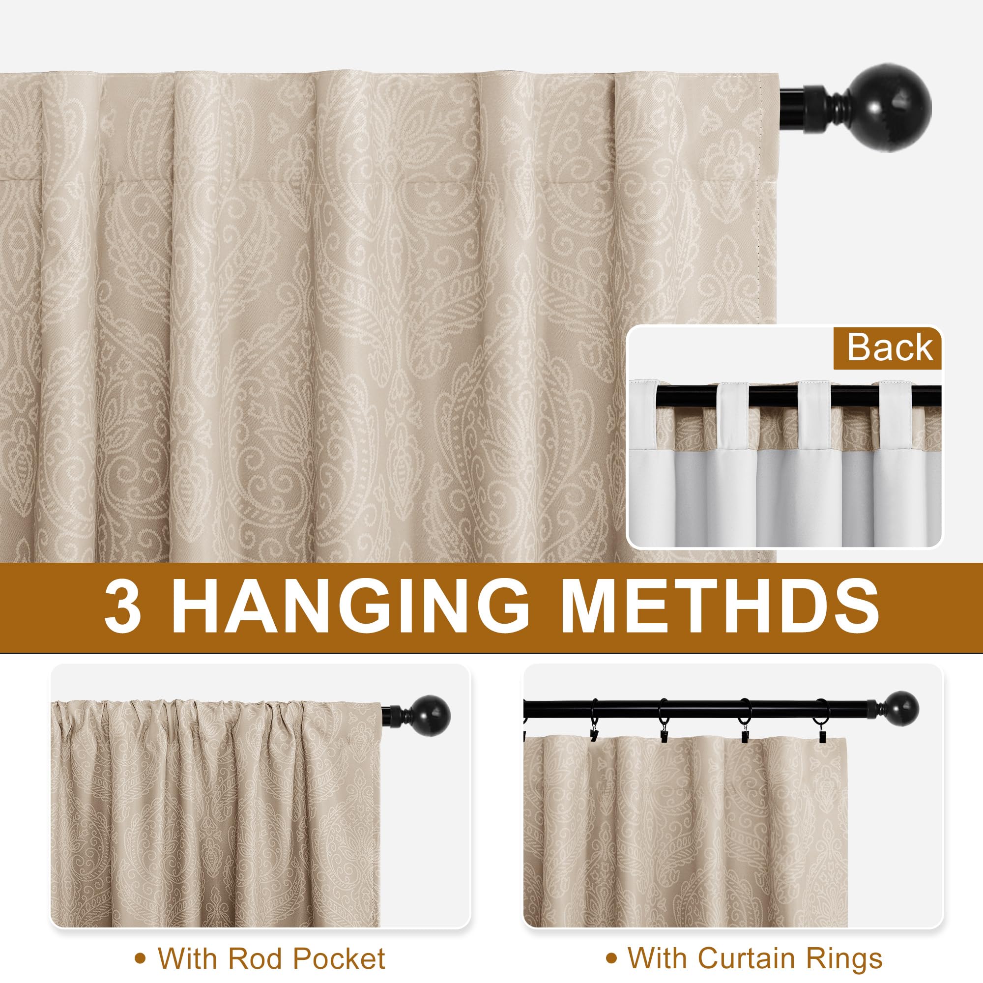 Set of two DWCN Official black blackout curtains with ombre design and tiebacks, ideal for light-blocking window coverage.