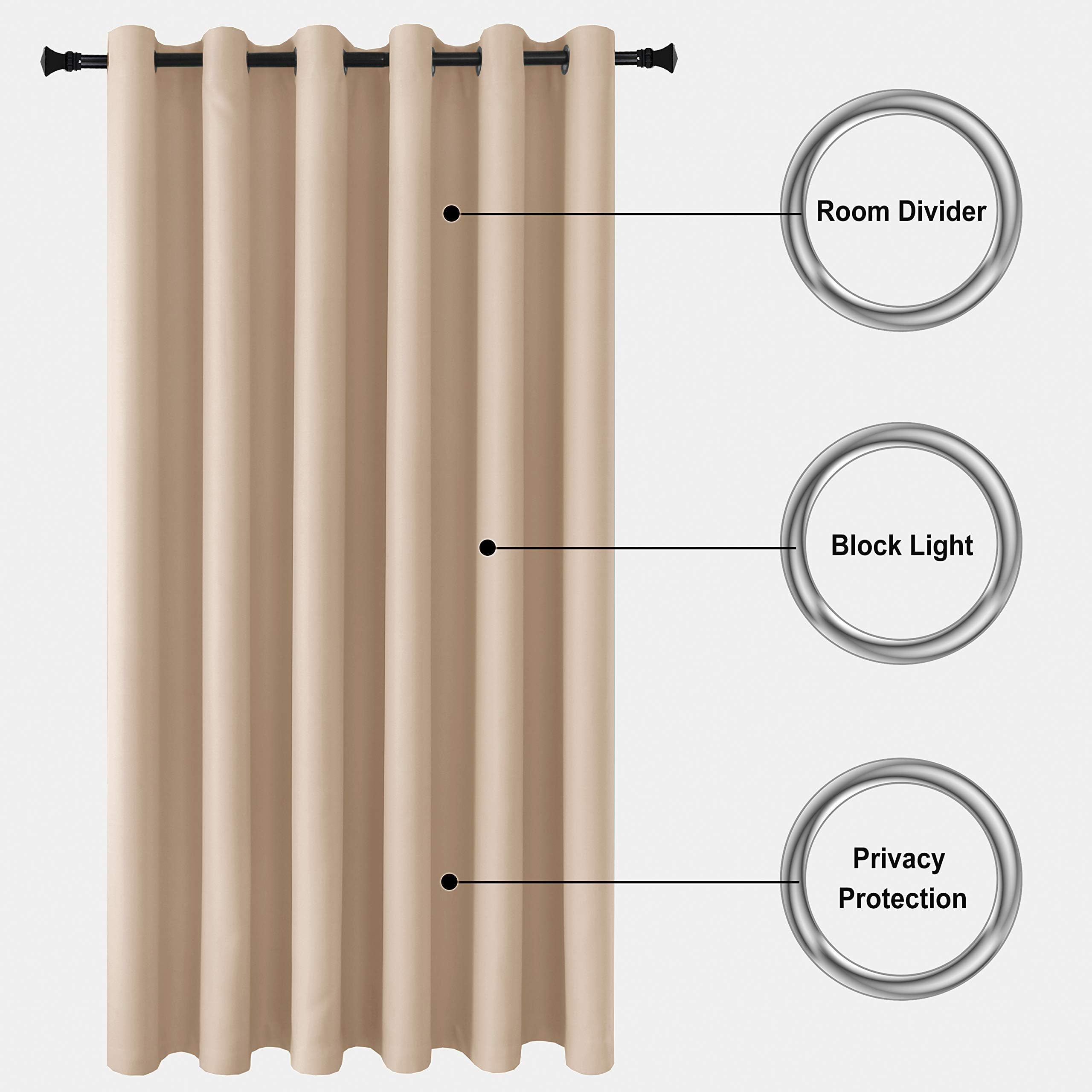 DWCN black room divider blackout curtain panel with a single grommet, ideal for blocking light and creating privacy in rooms.
