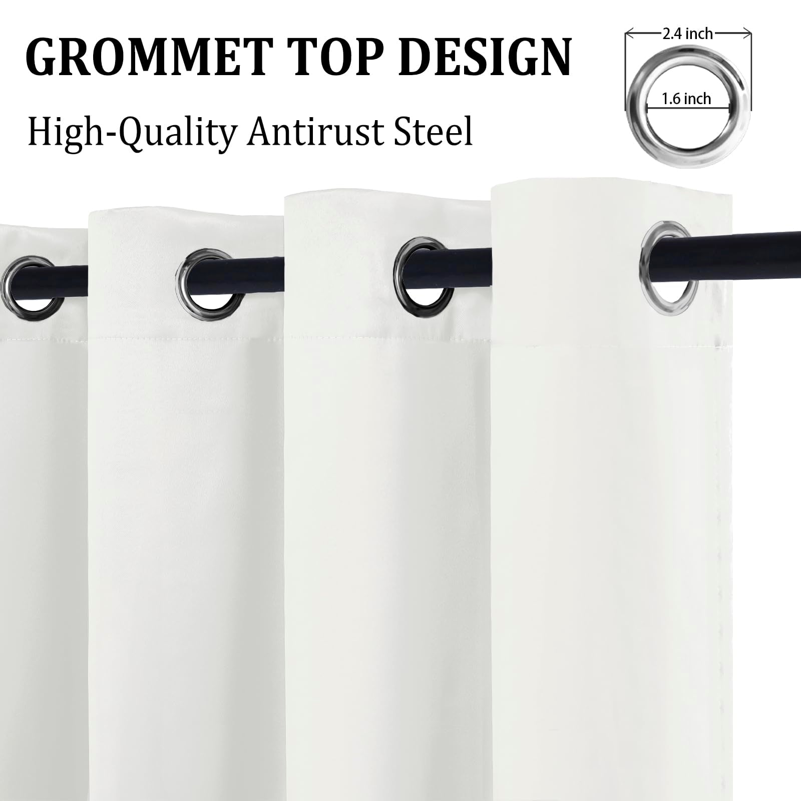 Pair of DWCN black blackout curtain panels with tiebacks hanging in a living room window, dark and opaque fabric for room darkening
