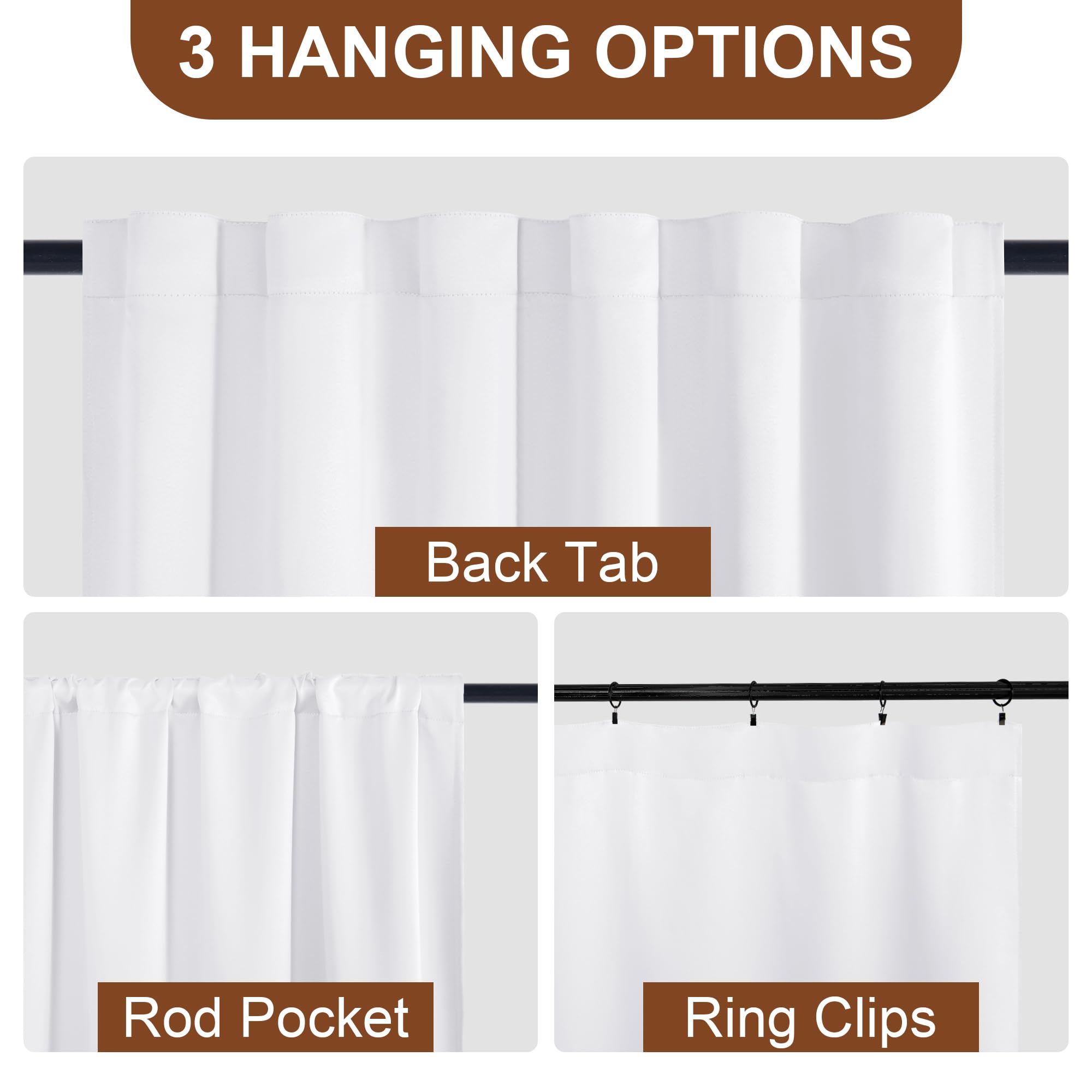 Pair of DWCN Blackout Curtains with tiebacks, rod pocket and back tab design, set of two panels for bedroom or living room.