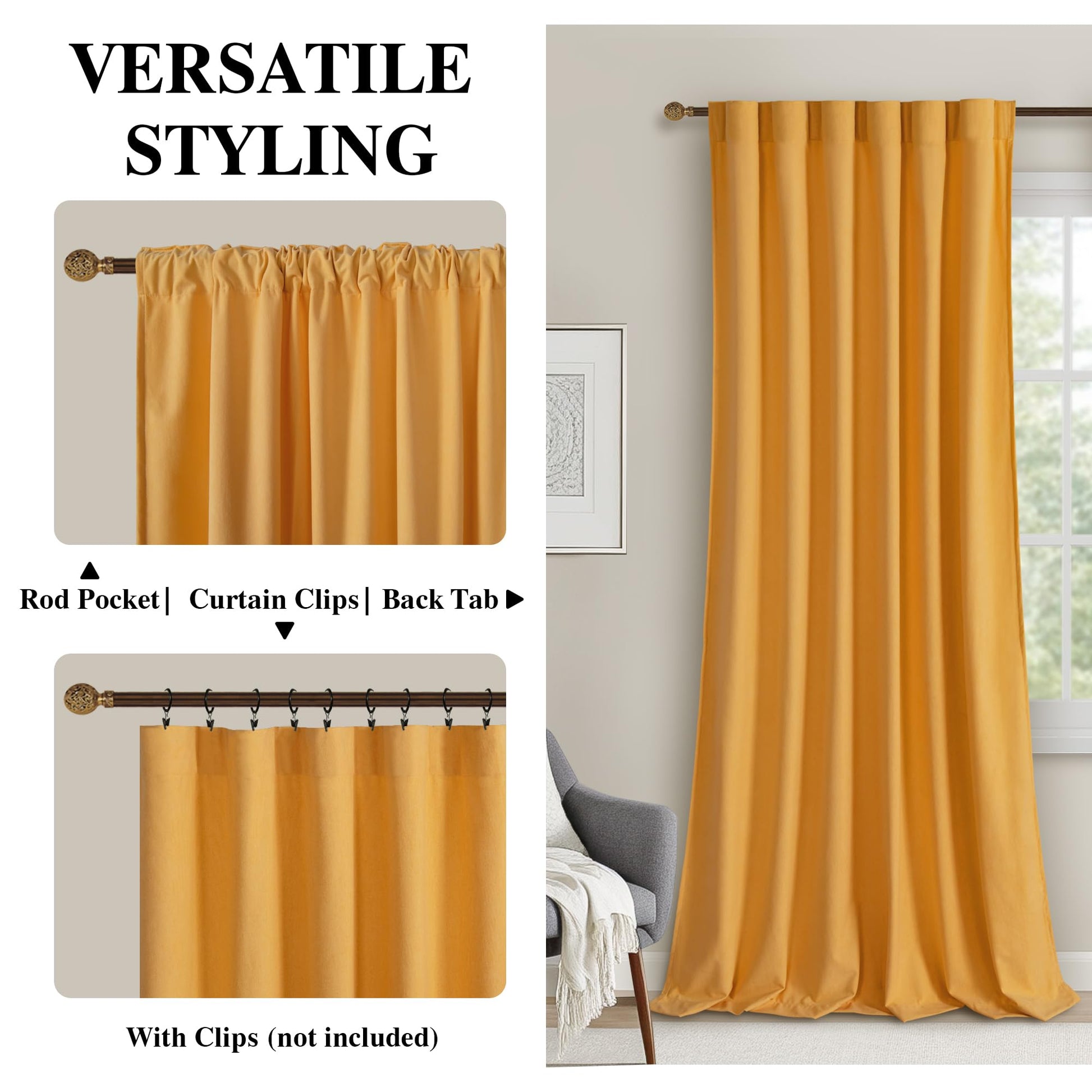 DWCN Velvet Curtains, 2 panels with rod pocket and back tab, featuring soft luxurious fabric and elegant design.