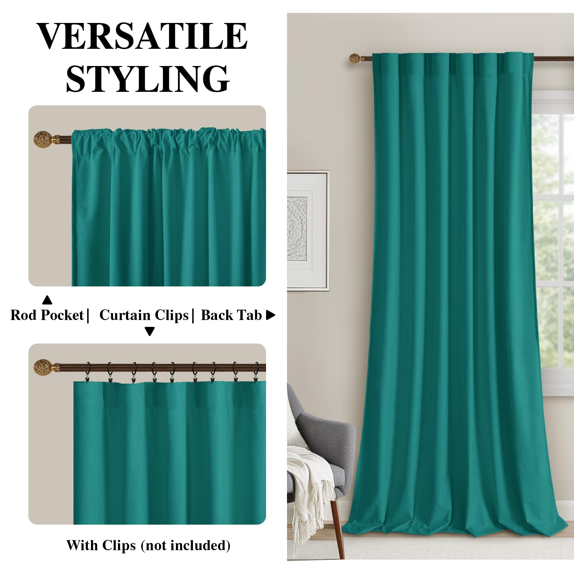 Two dark velvet DWCN curtains with rod pocket and back tab, hanging side by side on a curtain rod.
