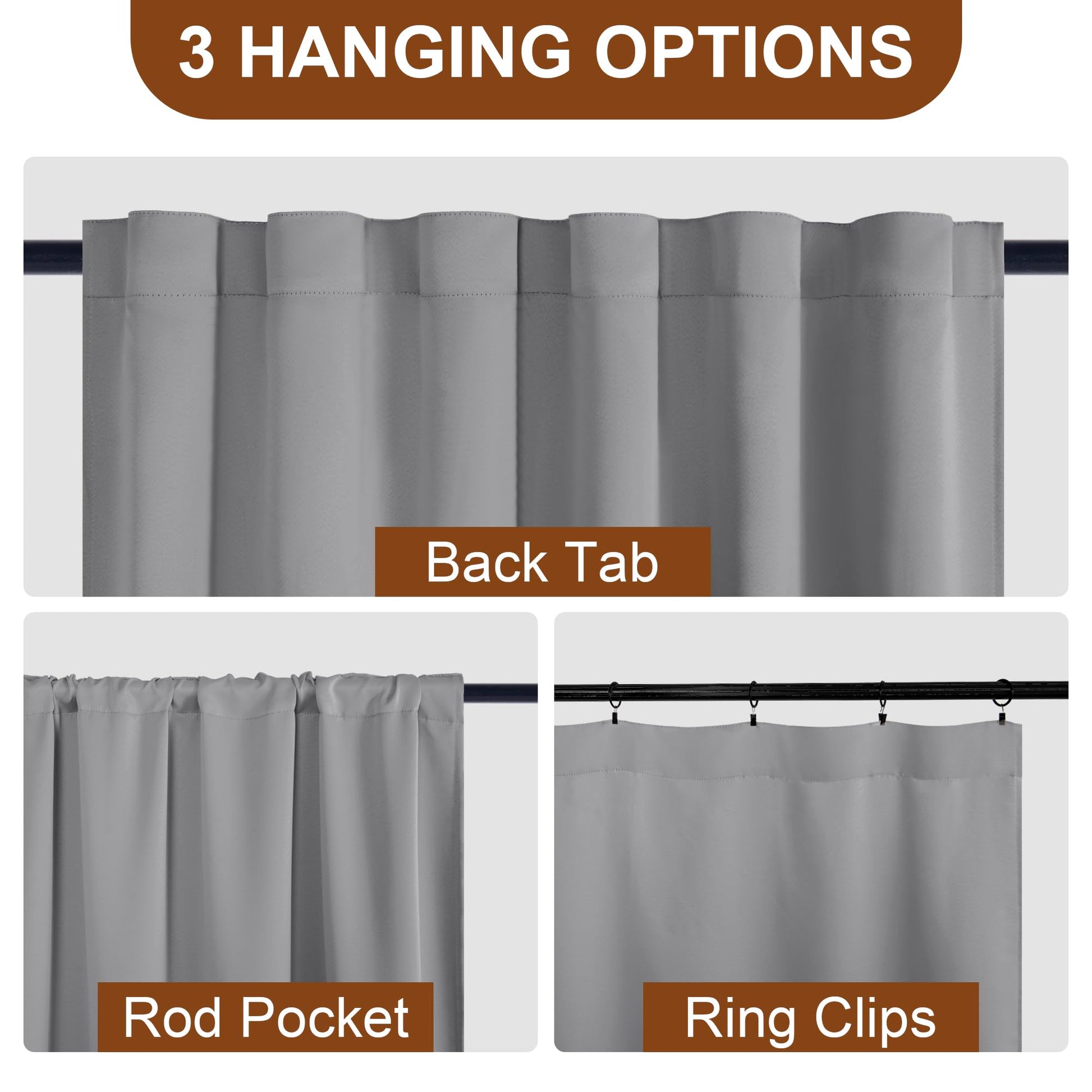 Pair of DWCN official blackout curtains with tiebacks, rod pocket and back tab design, set of two panels for window privacy and light control
