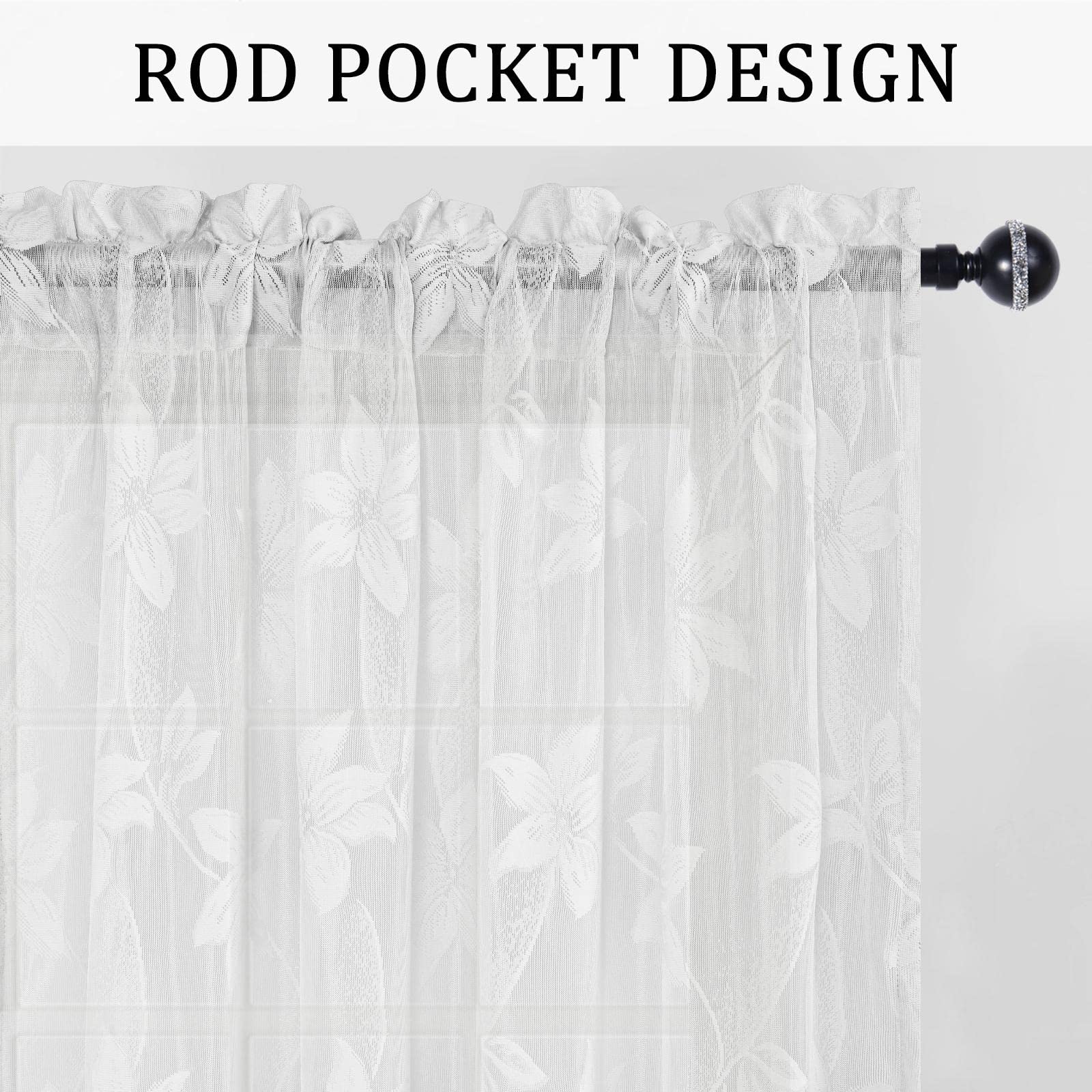 DWCN Official lace sheer curtain panels, set of 2, with delicate floral patterns and lightweight, transparent fabric for elegant window decor
