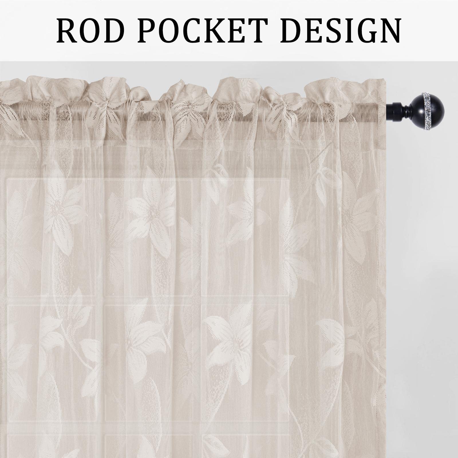 Set of two DWCN Official lace sheer curtains with intricate floral patterns, ideal for elegant window decoration.