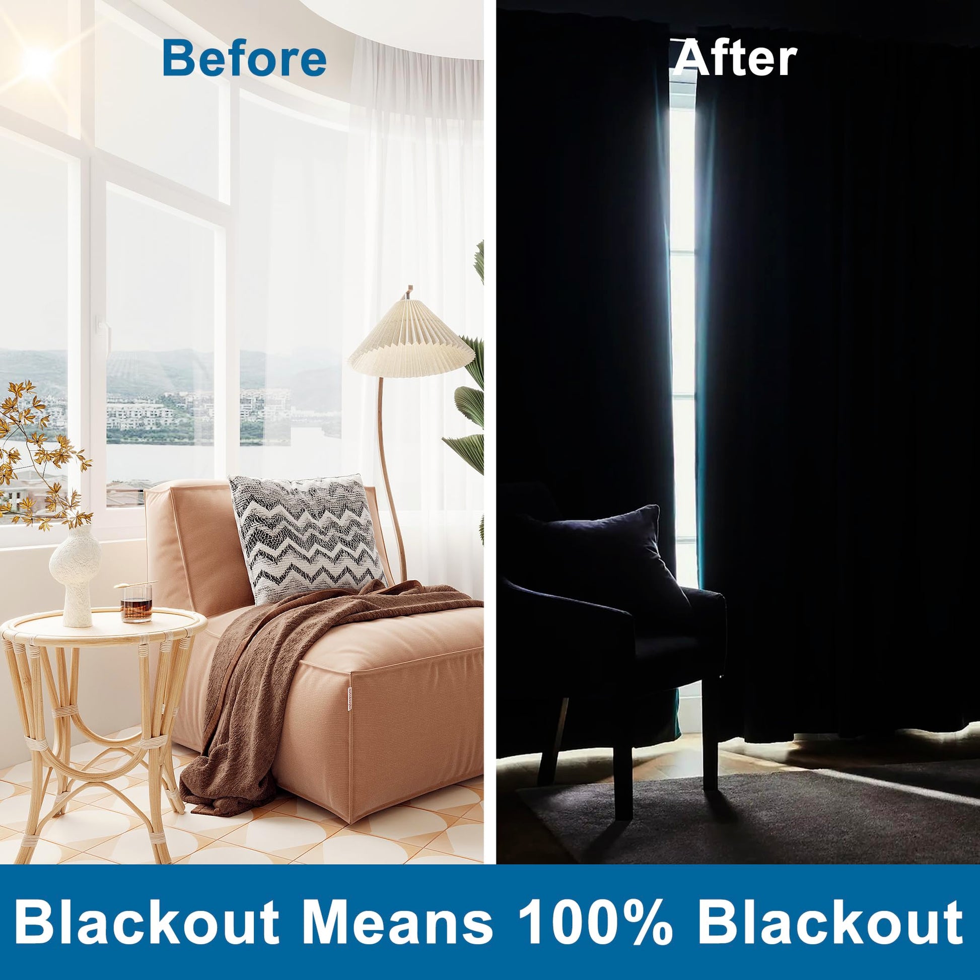 DWCN official blackout curtains with grommet top design, 100% blackout fabric, darkens room and adds modern style.