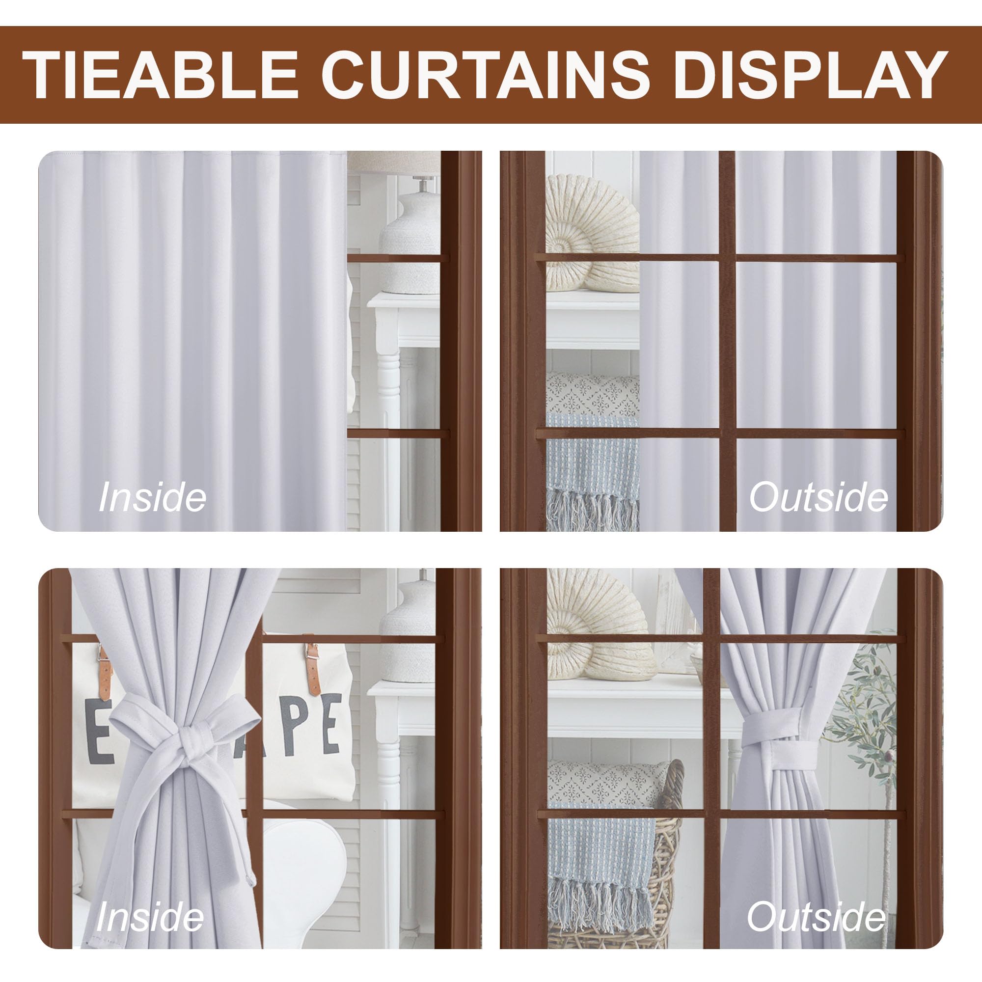 Pair of DWCN Blackout Curtains with tiebacks, rod pocket and back tab design, set of two panels, dark fabric for light blocking