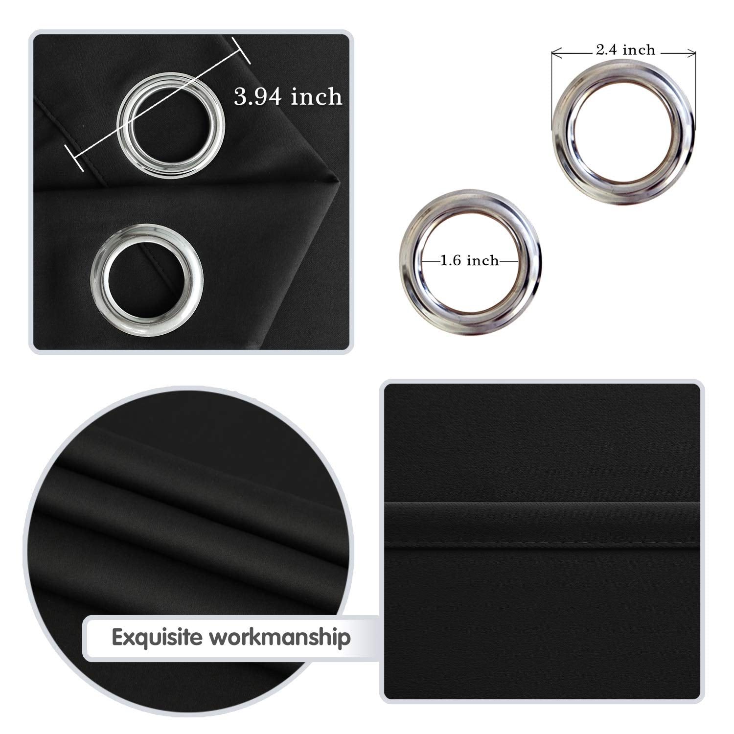DWCN Blackout Curtain Panel with grommets, room divider, made of durable fabric, in sleek black for light control and privacy.