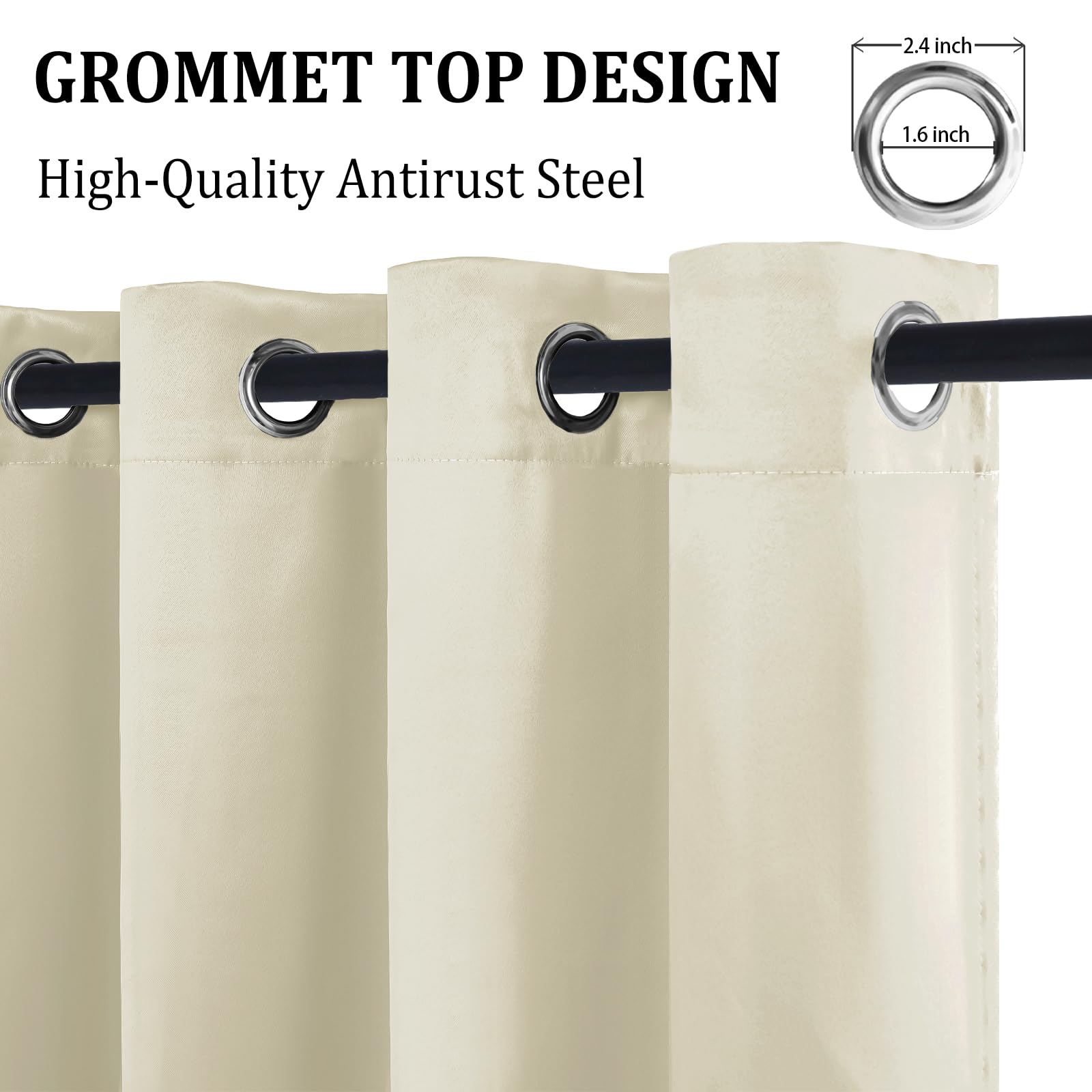 Pair of black blackout curtains with tiebacks from DWCN Official, set of 2 panels, featuring a sleek, dark fabric for room darkening.