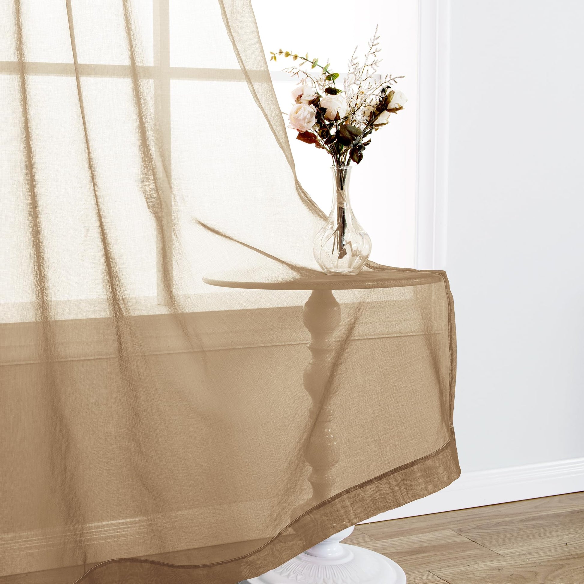 Set of two DWCN Faux Linen Ombre Sheer Curtains with gradient ombre design and lightweight sheer fabric, ideal for window decor.