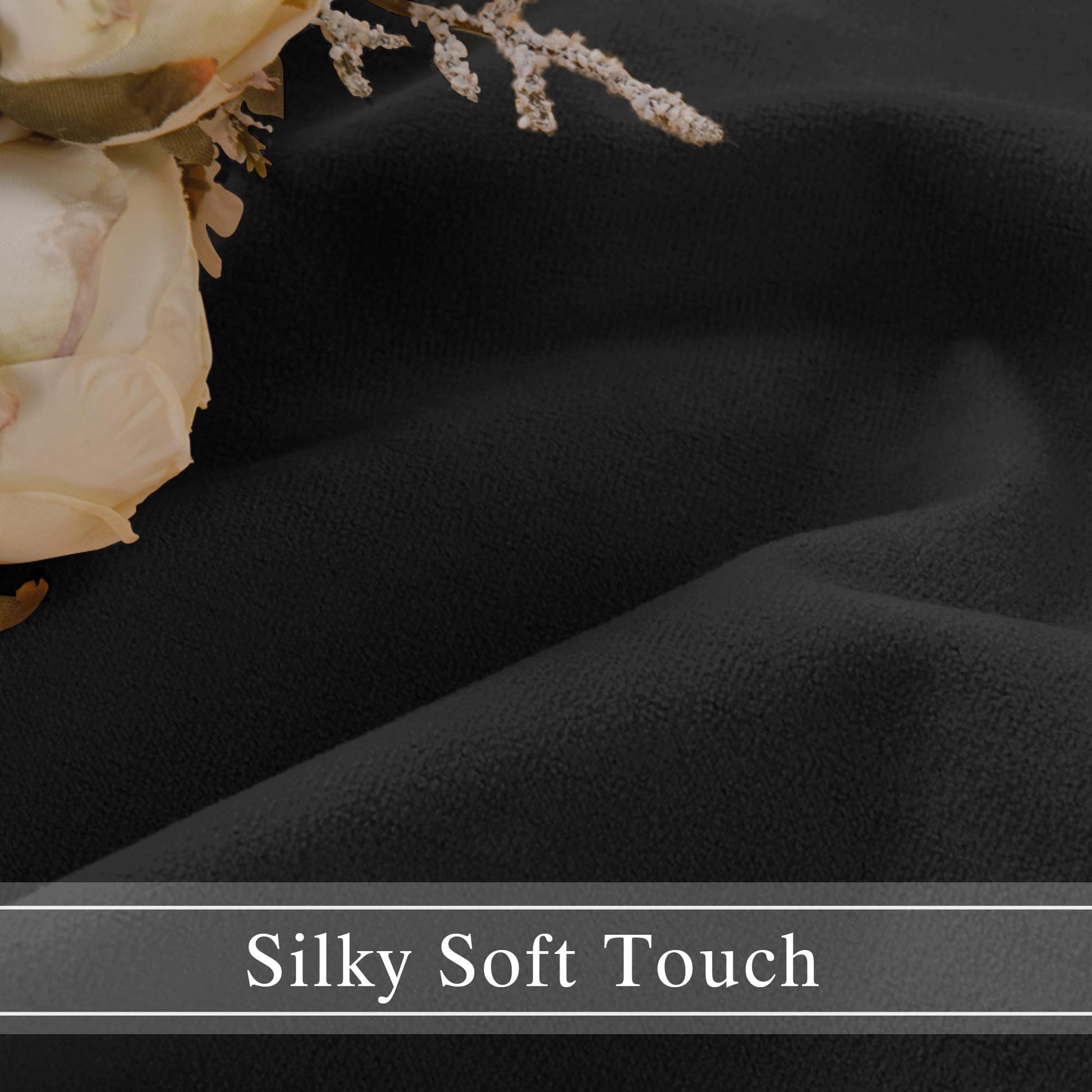 DWCN Velvet curtains with two panels, rod pocket and back tab, showcasing soft, luxurious fabric and elegant design.
