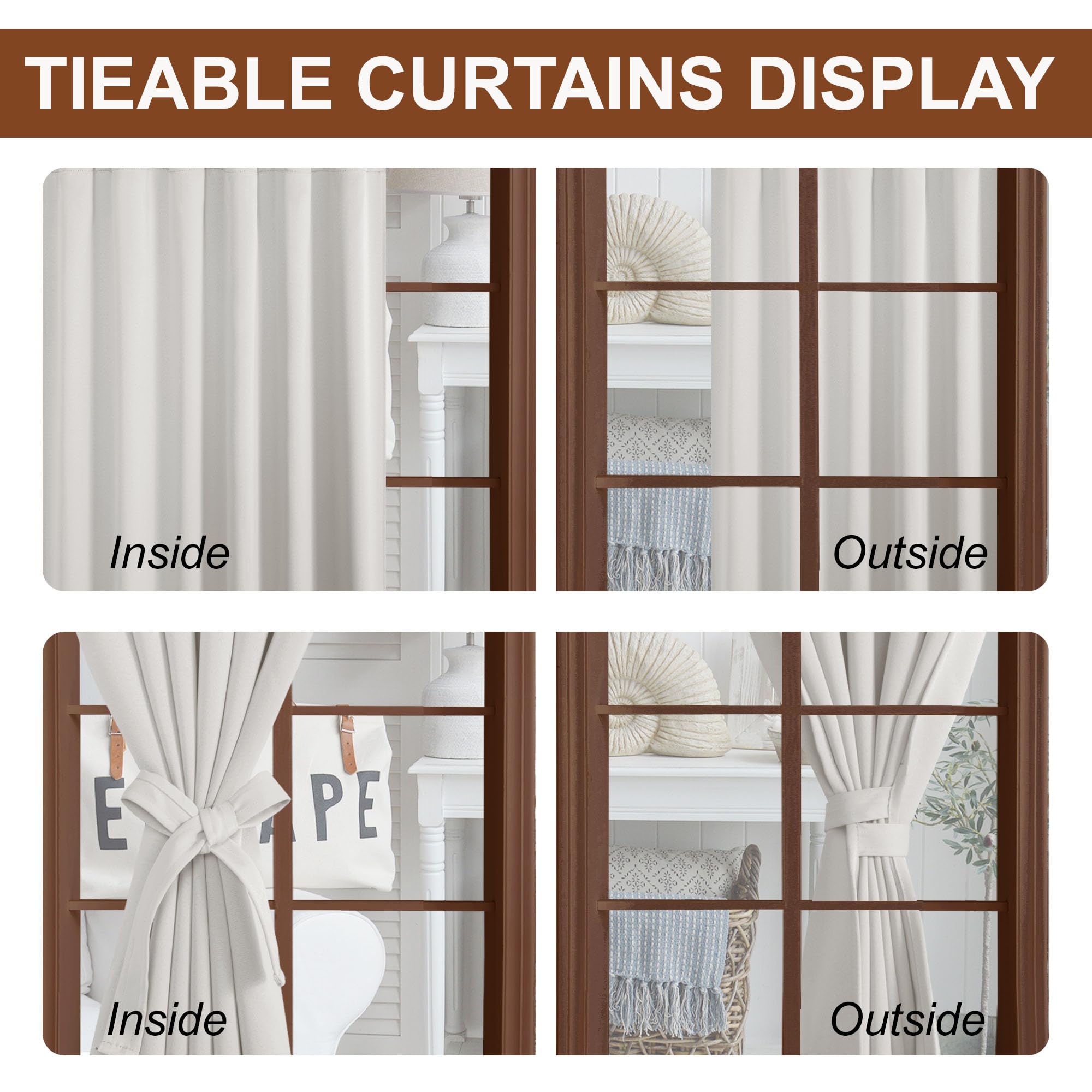 Pair of DWCN black blackout curtains with tiebacks, rod pocket and back tab design, set of 2 panels for window blackout and privacy.