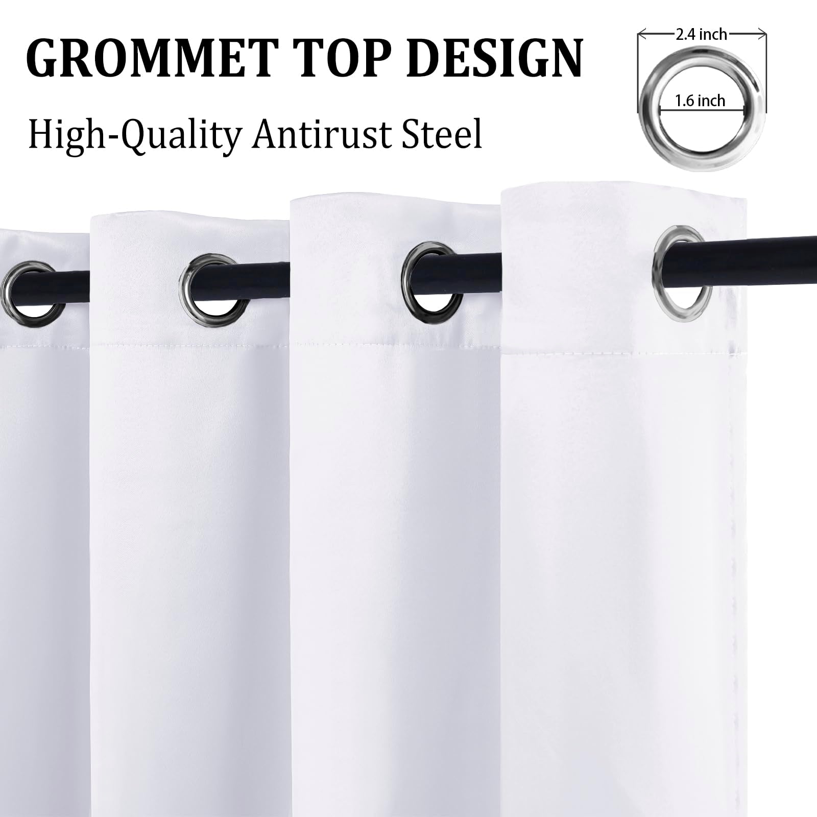 Set of two DWCN blackout curtains with tiebacks in solid black fabric, showcasing their elegant drape and classic design.