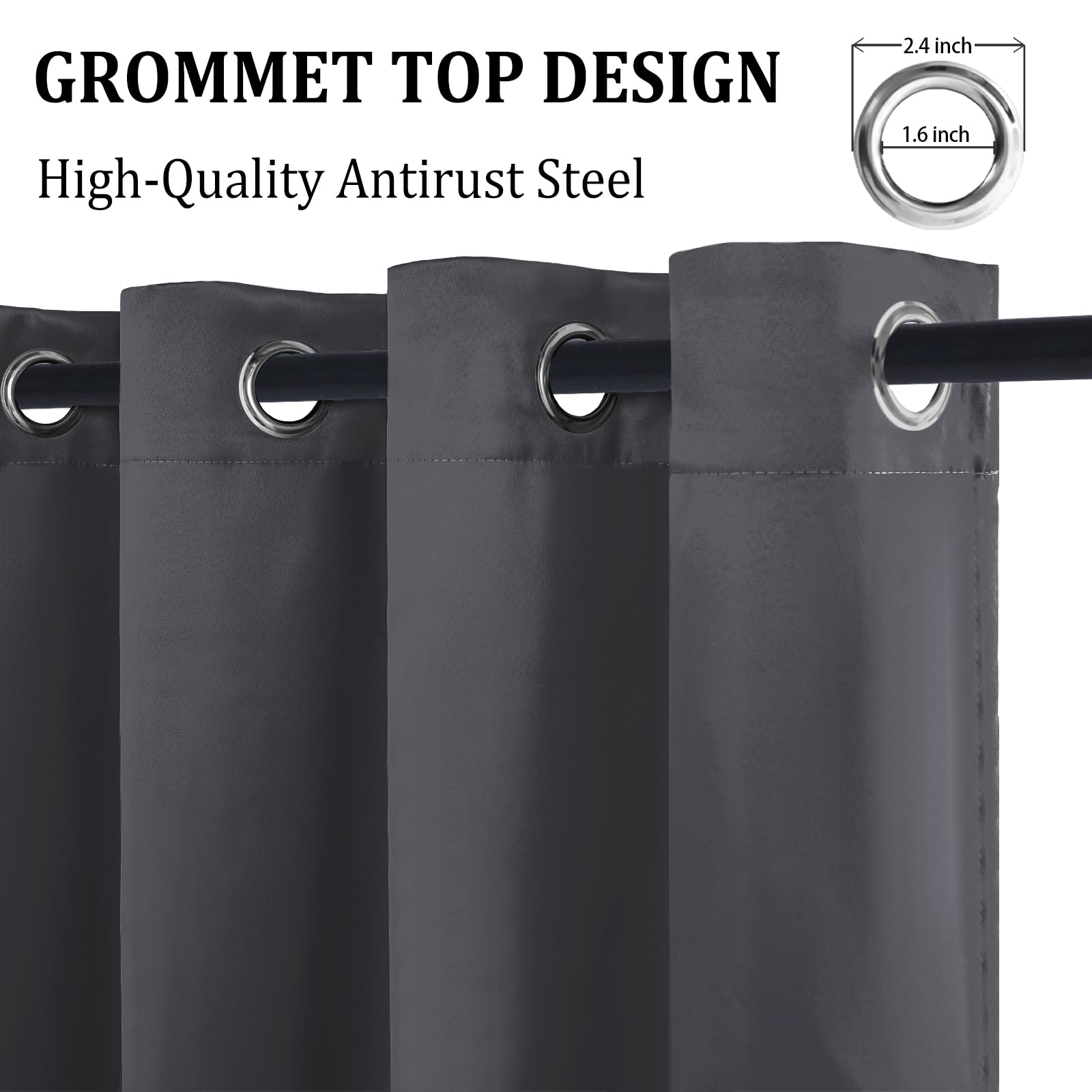 Pair of black blackout curtains with tiebacks from DWCN Official, featuring a sleek, dark fabric and elegant tieback details.