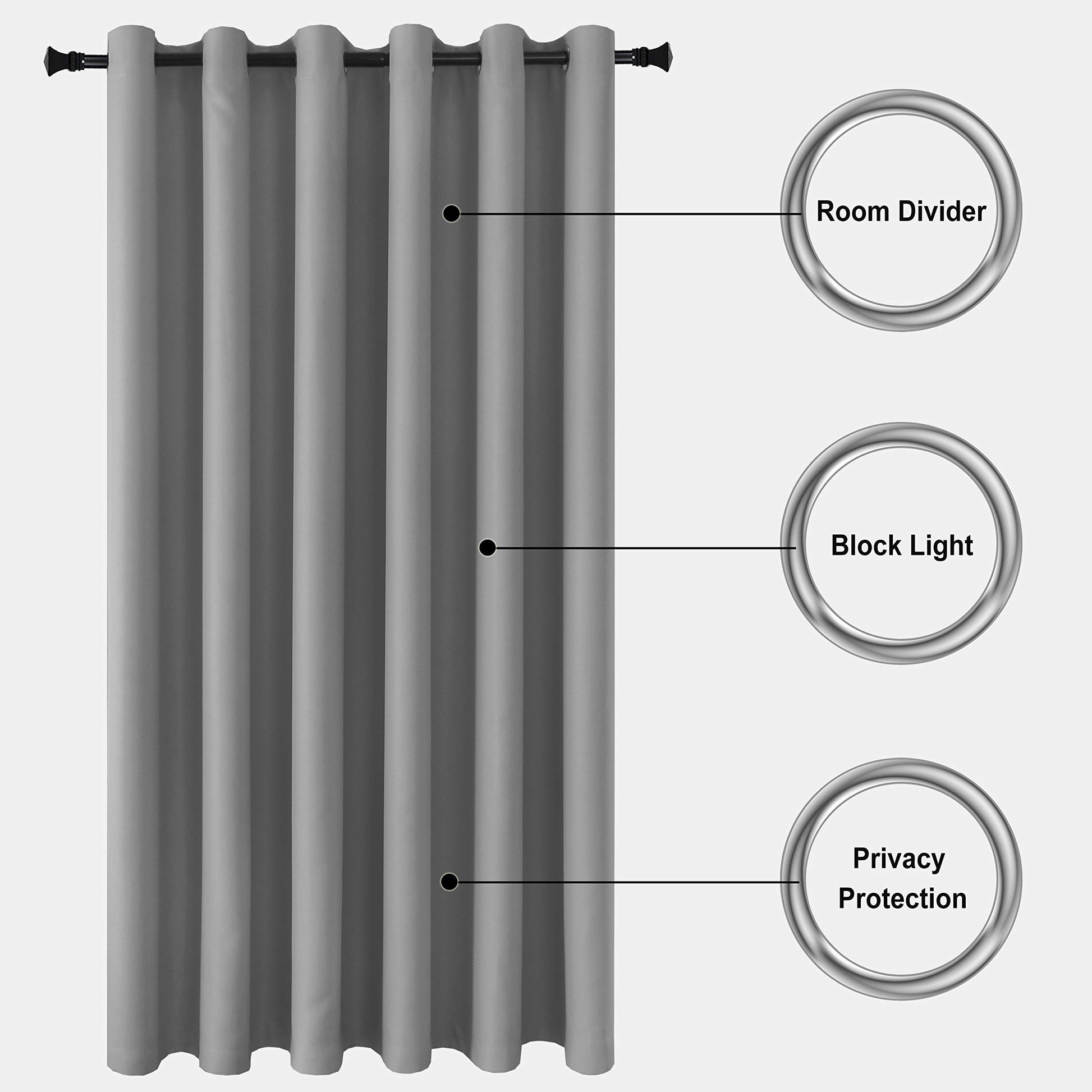 Black DWCN Official room divider blackout curtain panel with a single grommet, designed for blocking light and creating privacy.