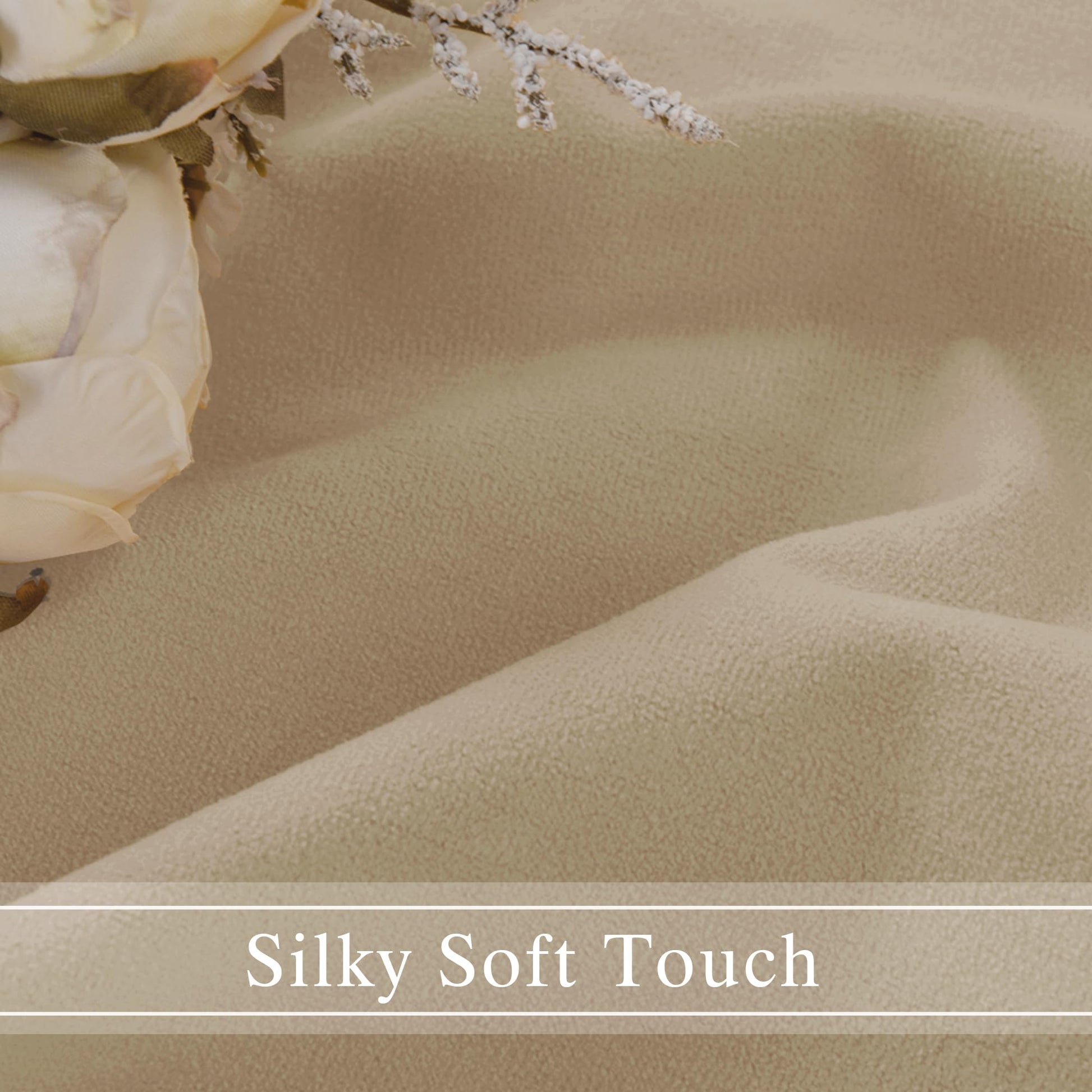 DWCN Velvet Curtains with 2 panels, rod pocket and back tab design, featuring soft, luxurious velvet fabric in a stylish home decor setting.