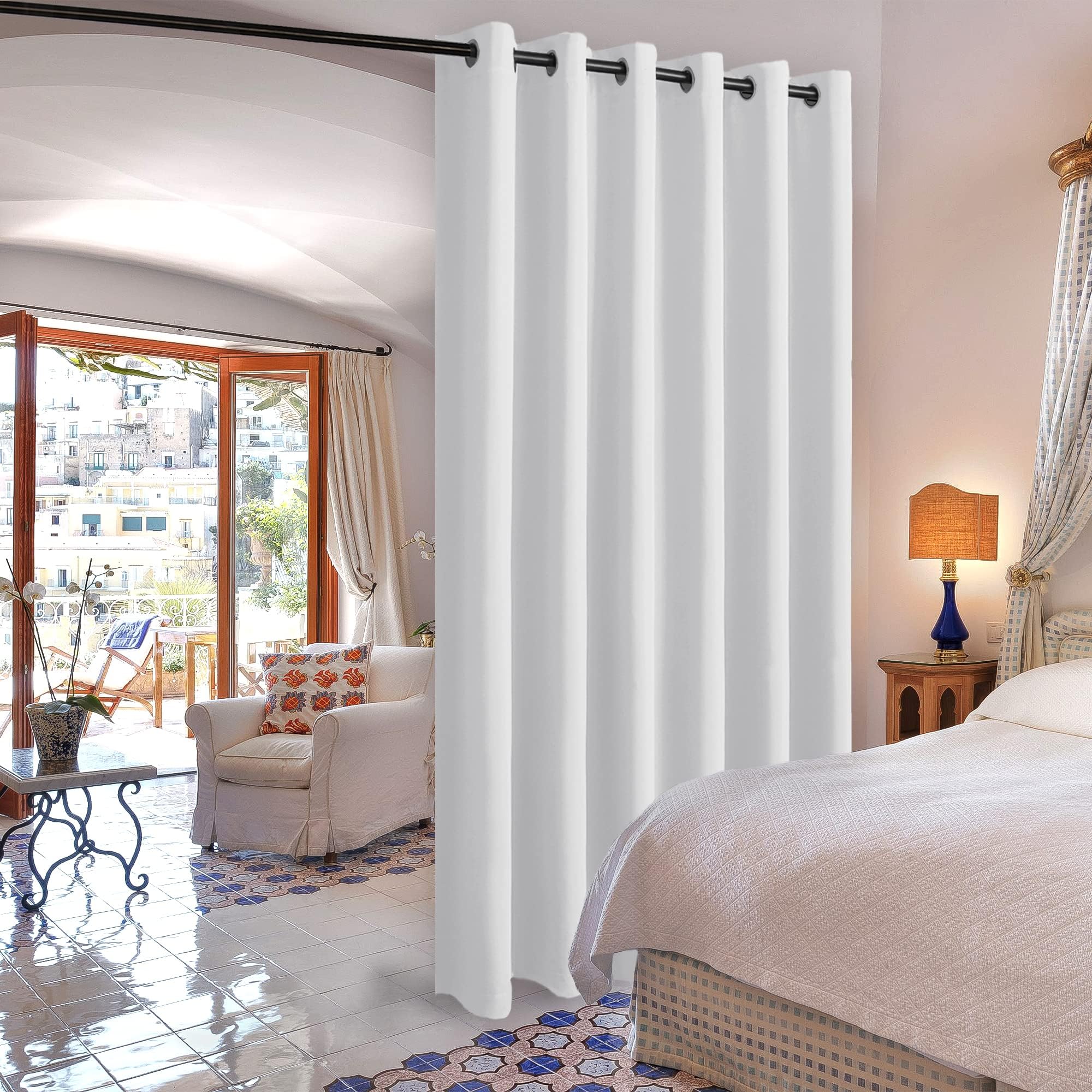 Black DWCN Official blackout curtain panel with grommets, designed for room dividers, in sleek black fabric.