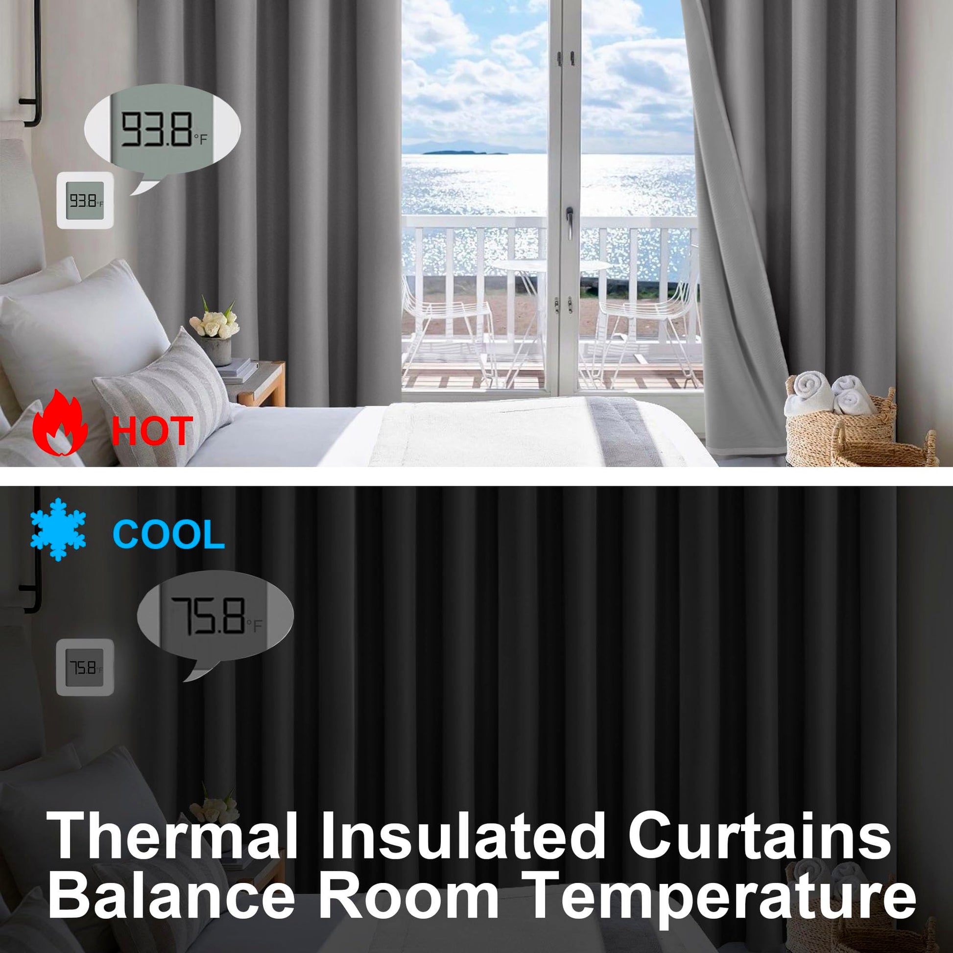 Blackout curtains with grommet top design by DWCN Official, showcasing the smooth black fabric and modern window treatment style.