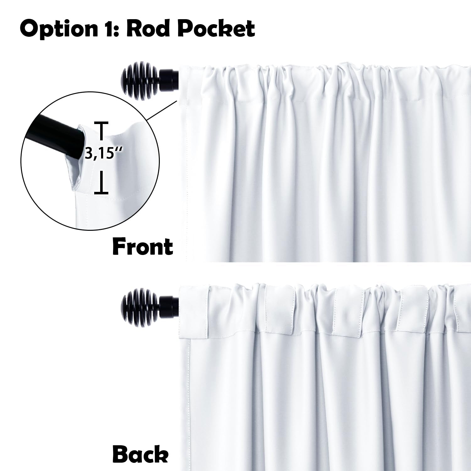 DWCN official black blackout curtain panel used as a room divider, featuring a wide width and sleek black fabric.
