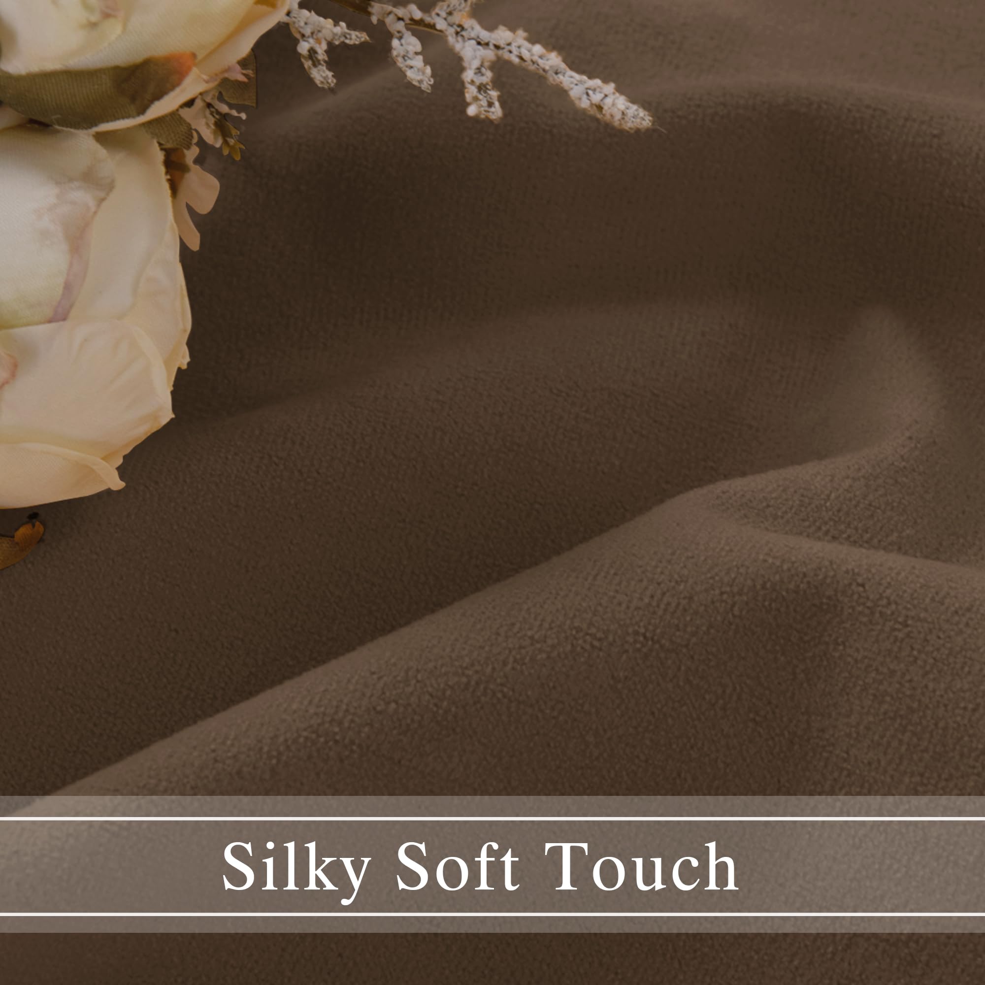 Two DWCN Velvet Curtains panels with rod pocket and back tab for elegant window coverage, shown hanging on a curtain rod.