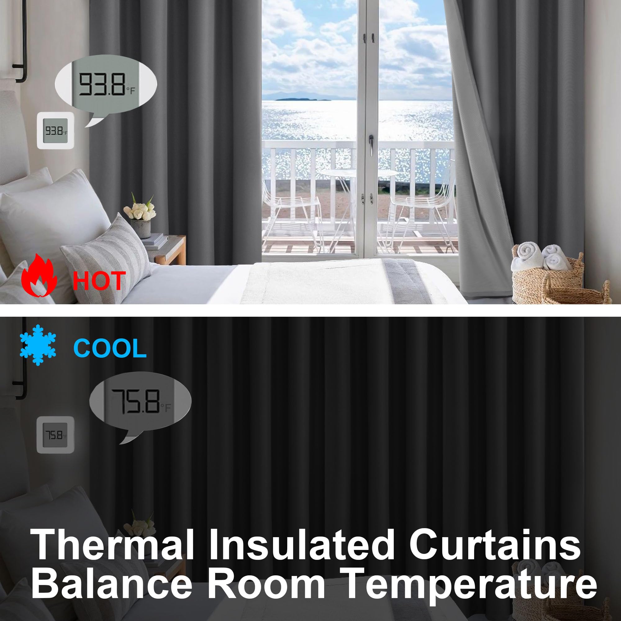 Blackout curtains with grommet top design by DWCN Official, showcasing their 100% blackout fabric and modern style.