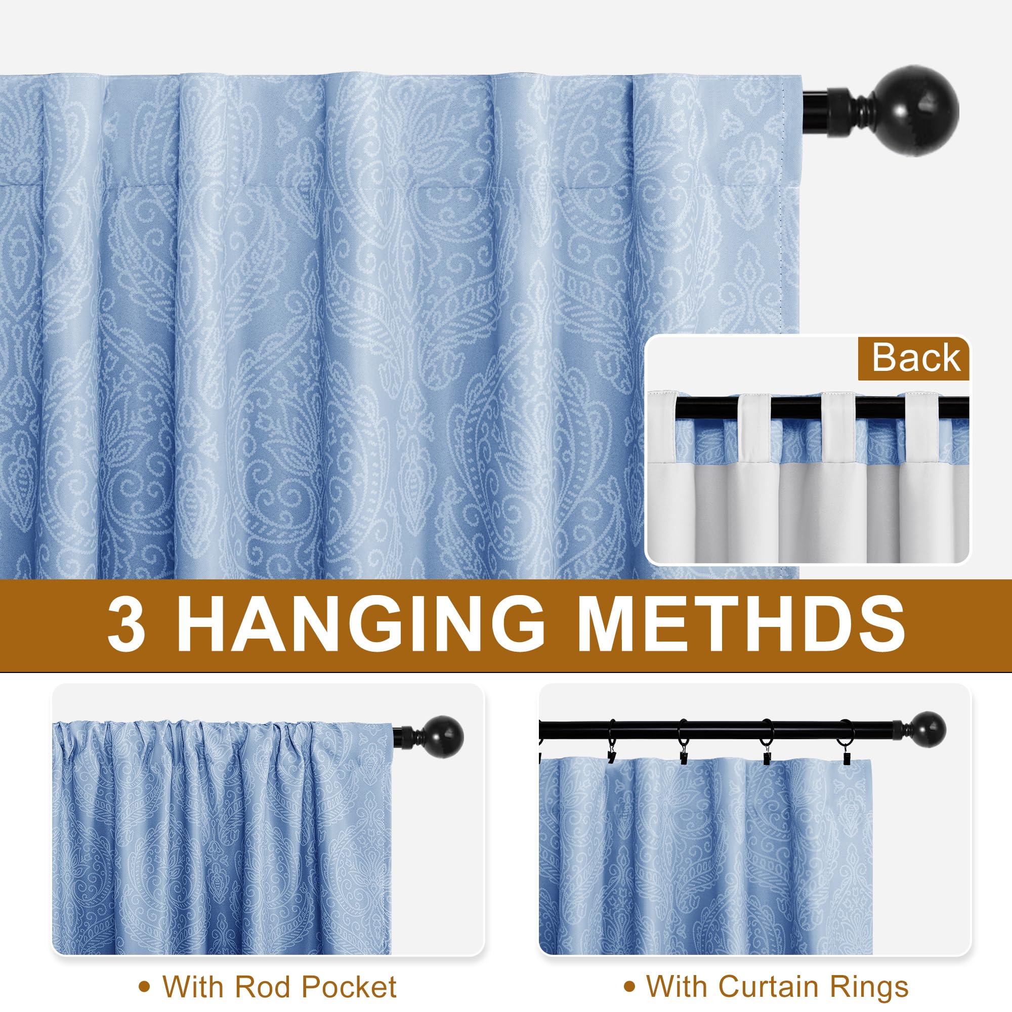Set of two DWCN Official Ombre Blackout Curtains with tiebacks hanging on a window, featuring a gradient black-to-gray design.