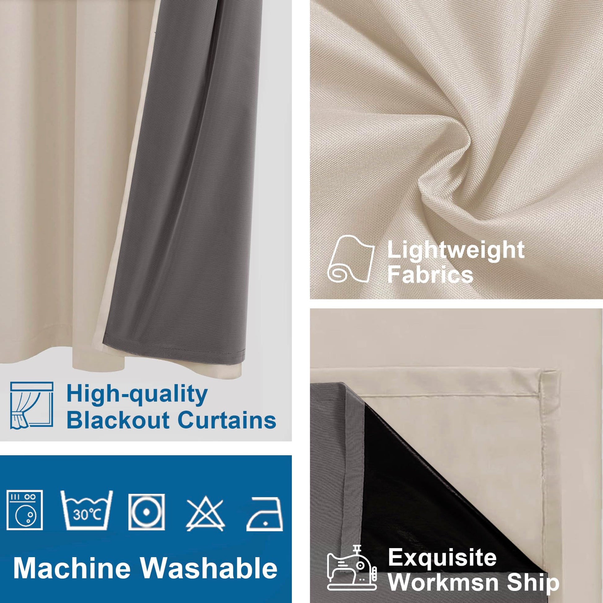 DWCN Official black blackout curtains with grommet top design, thick fabric blocks light and provides privacy.