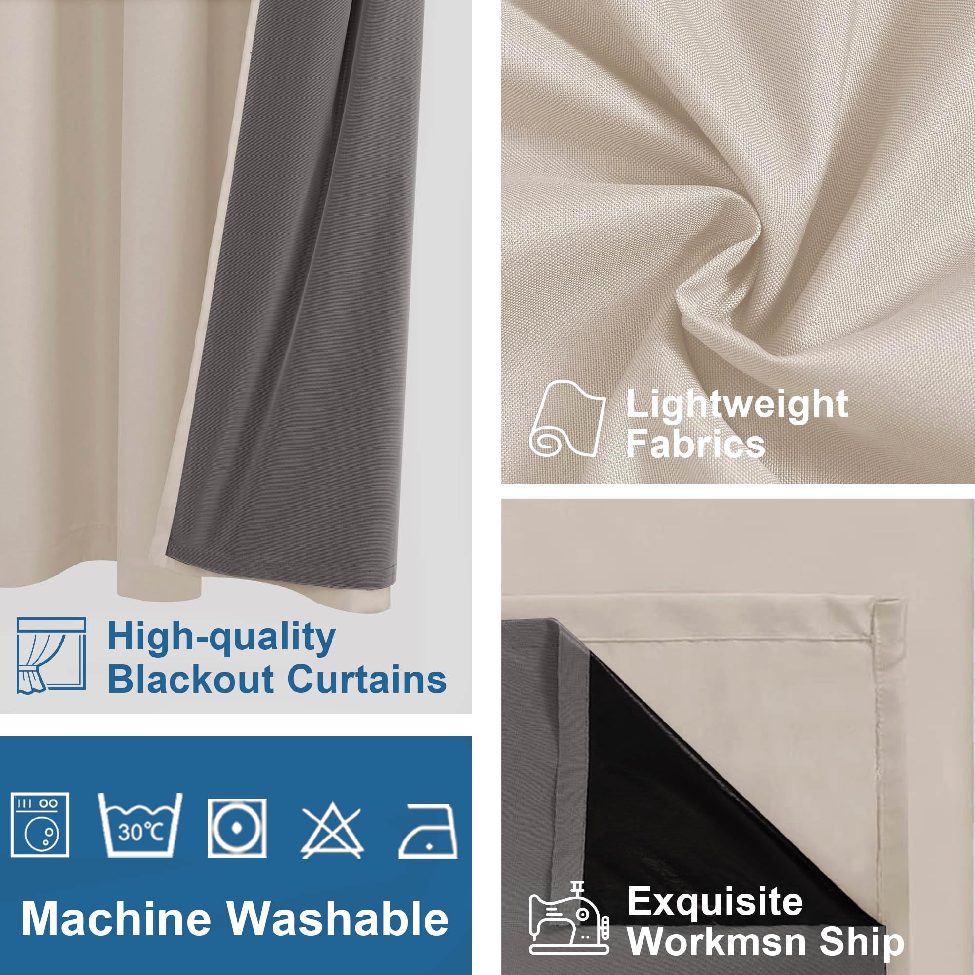 DWCN Official black blackout curtains with grommet top design, thick fabric blocks light and provides privacy.
