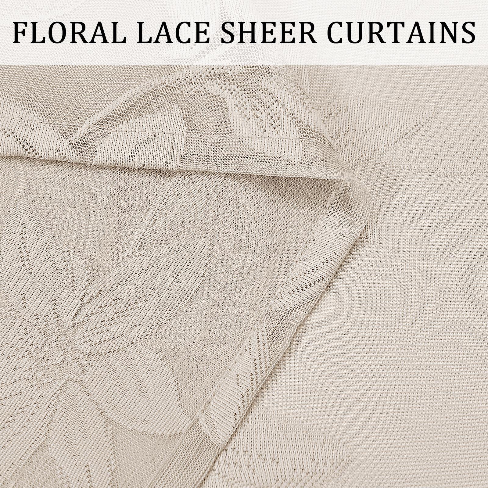 Pair of DWCN Official lace sheer curtains, set of 2 panels with delicate floral patterns, lightweight and semi-transparent.
