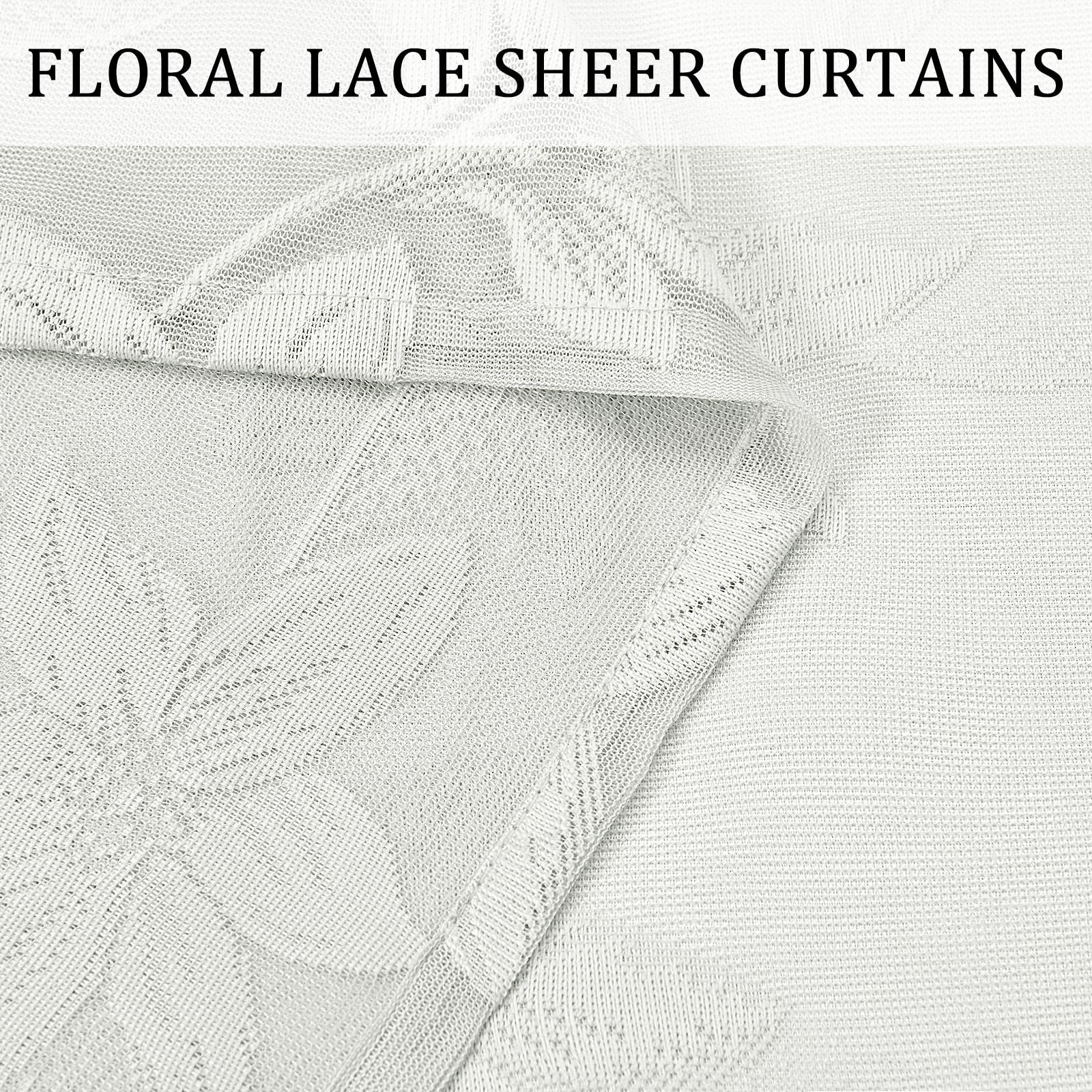 Pair of DWCN Official lace sheer curtains with delicate floral patterns, hanging in a bright room for a soft, elegant look.
