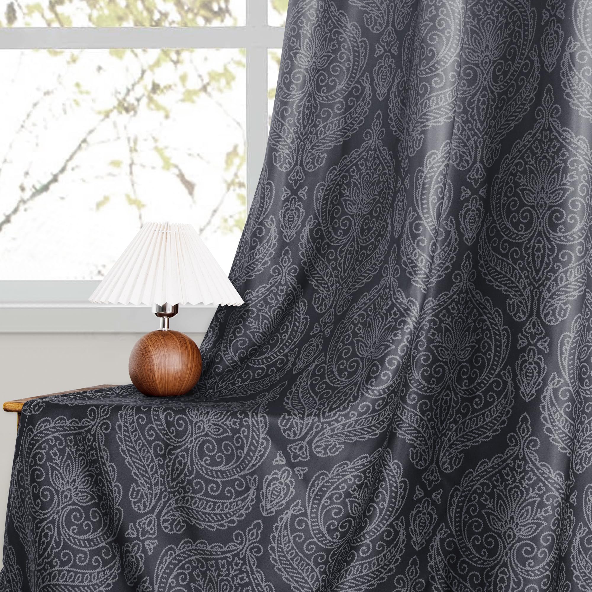 Set of two DWCN Official ombre blackout curtains with tiebacks, featuring black-to-gray gradient fabric for bedroom or living room decor