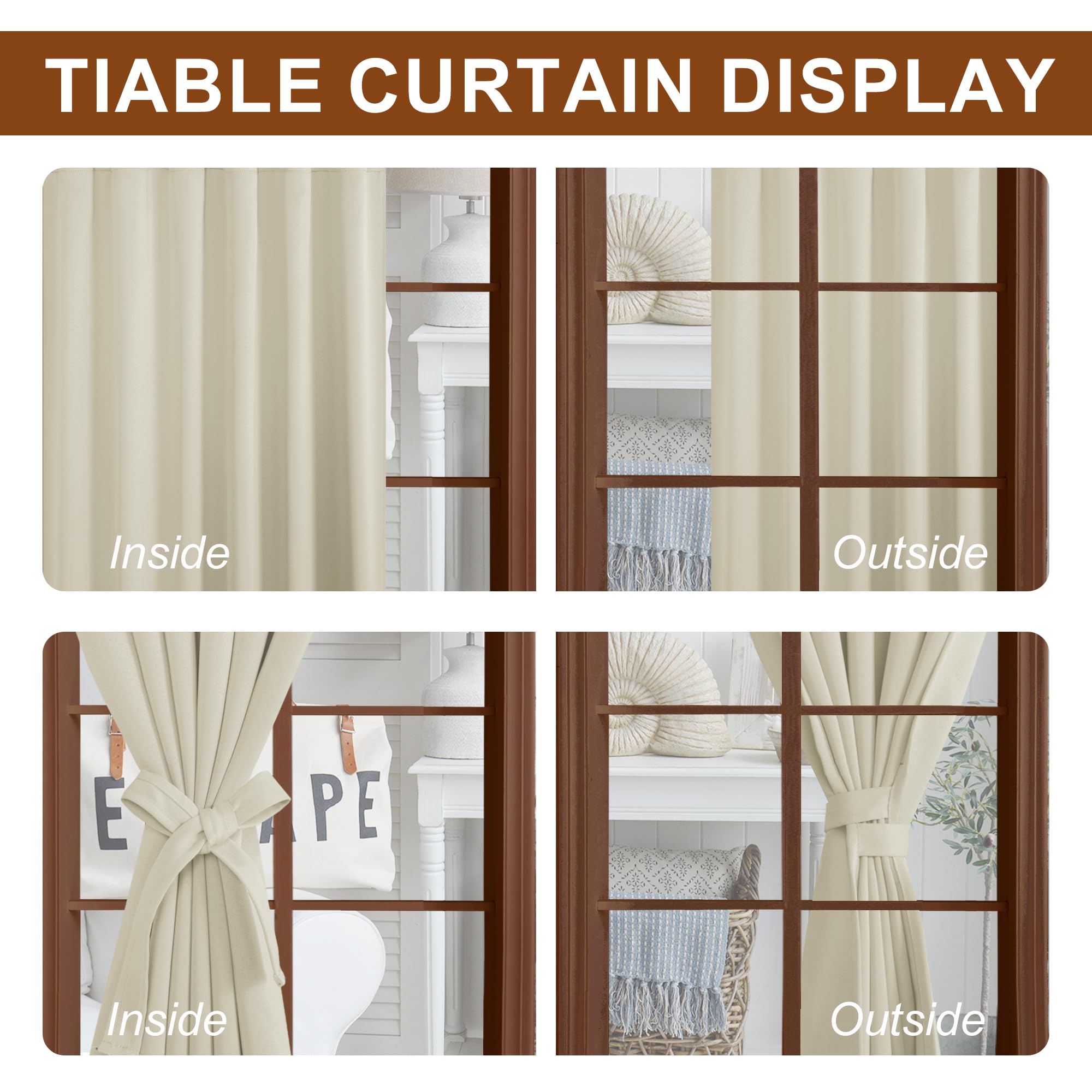 Set of two DWCN Blackout Curtains with tiebacks, rod pocket and back tab design, shown hanging on a window.