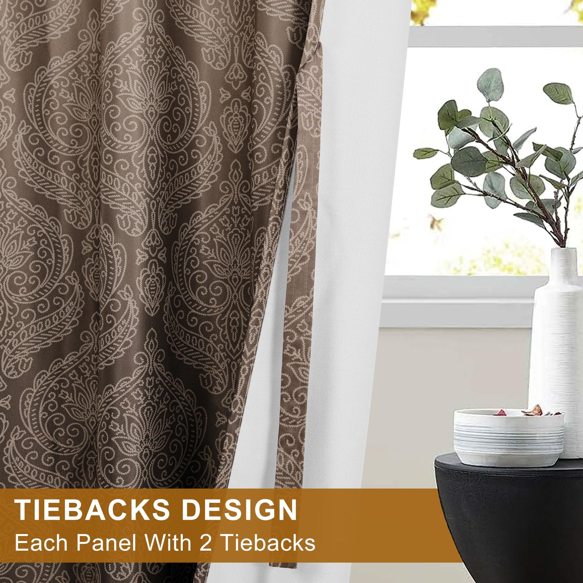 Pair of DWCN Ombre Blackout Curtains with tiebacks, set of 2 panels, featuring gradient black and gray fabric for stylish light control