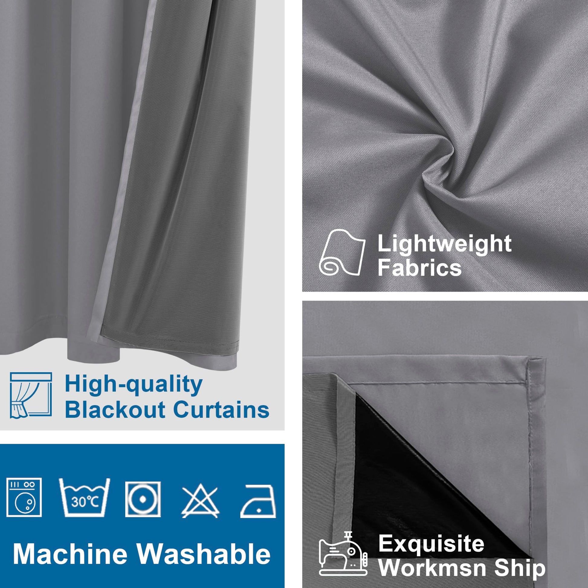 Blackout curtains with grommet top design from DWCN Official, showcasing durable fabric and sleek black finish for room darkening.