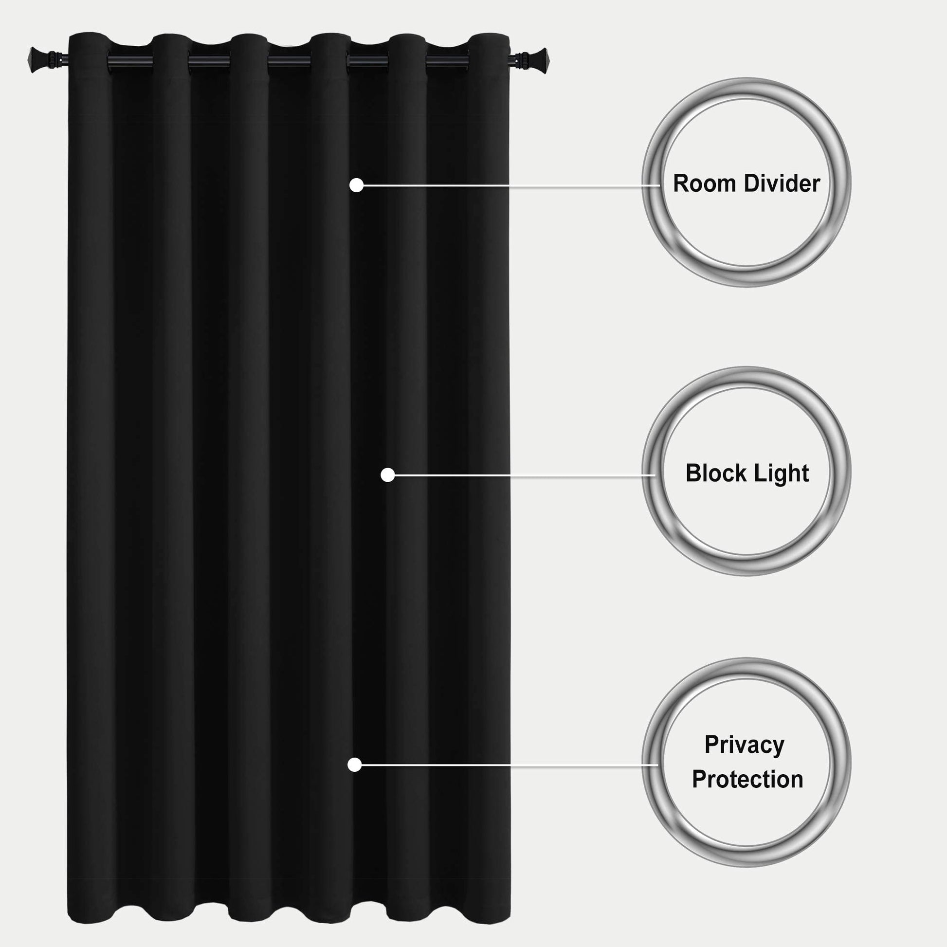 DWCN Official black blackout curtain panel with grommets, dark fabric for room divider or window blackout in modern home decor