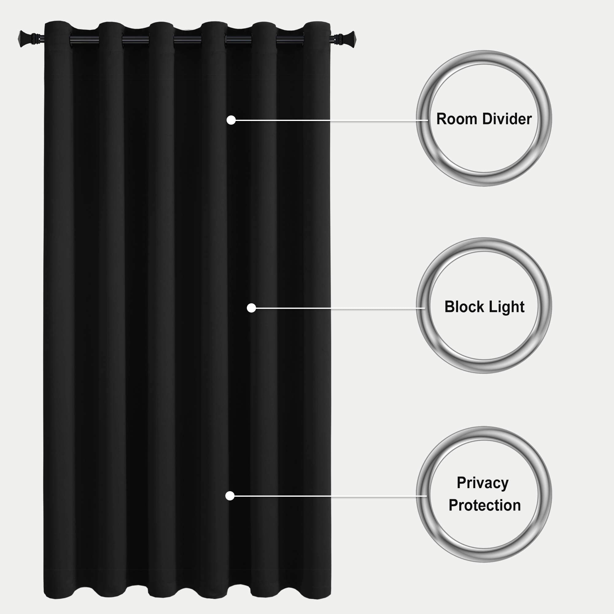 DWCN Official black blackout curtain panel with grommets, dark fabric for room divider or window blackout in modern home decor