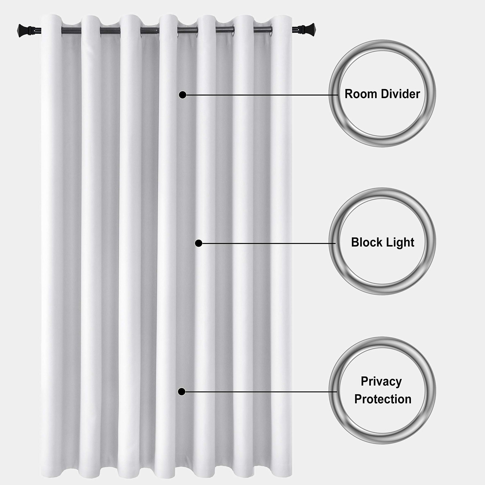 DWCN Official blackout curtain panel with black grommets, designed for room dividers, in dark fabric for light blocking and privacy.