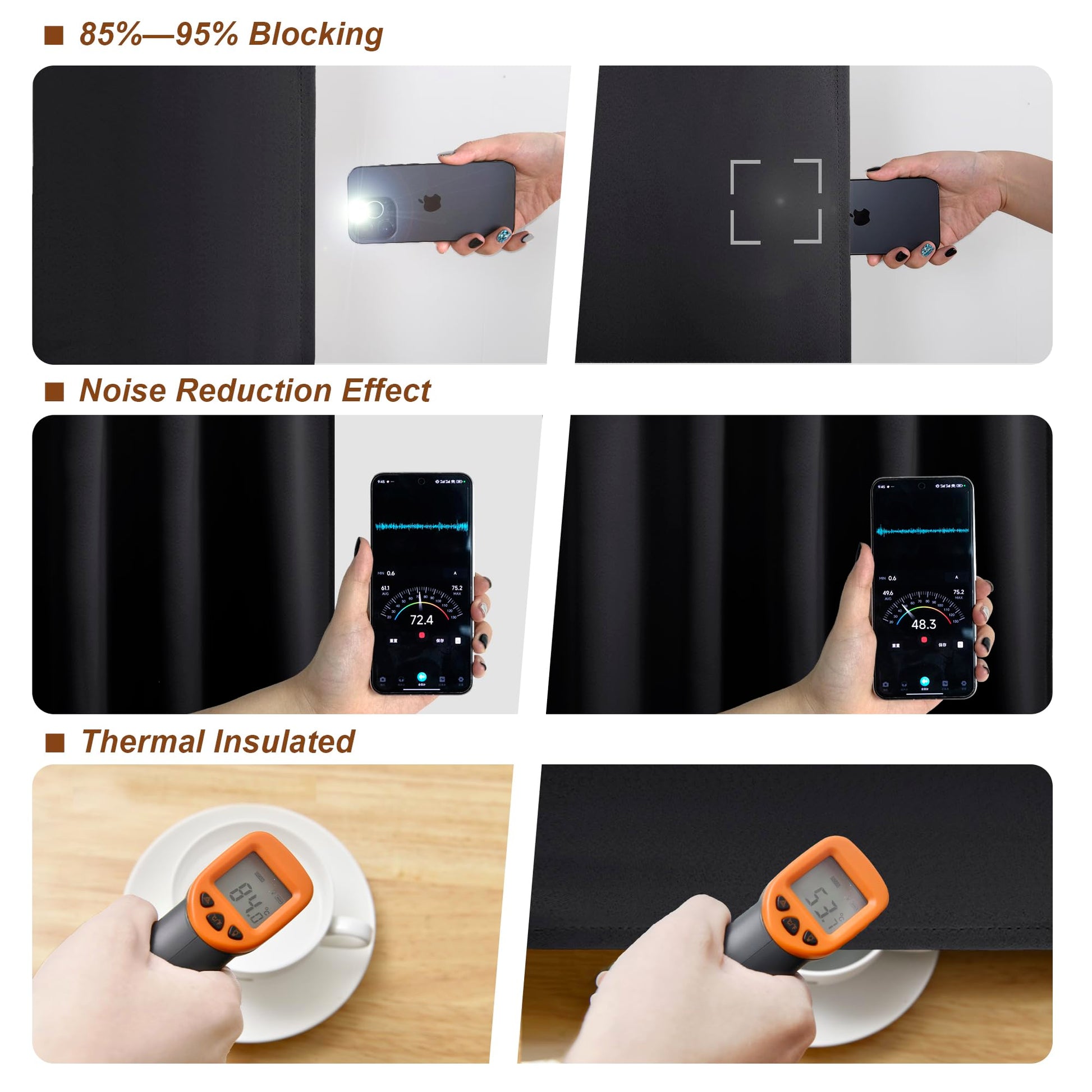 DWCN blackout curtains set with tiebacks, rod pocket and back tab design, featuring two black panels for window privacy and light control