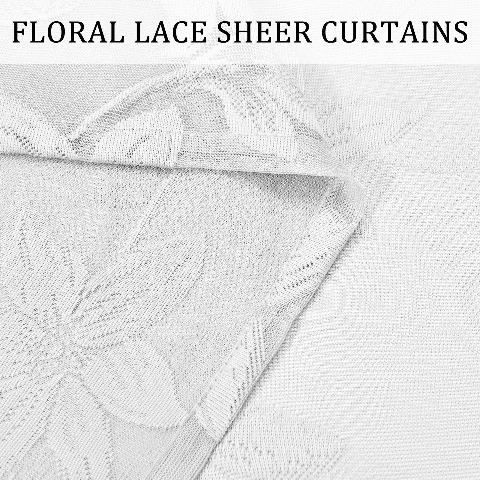 Pair of DWCN Official lace sheer curtains with delicate floral patterns, set of 2 panels for elegant window decor