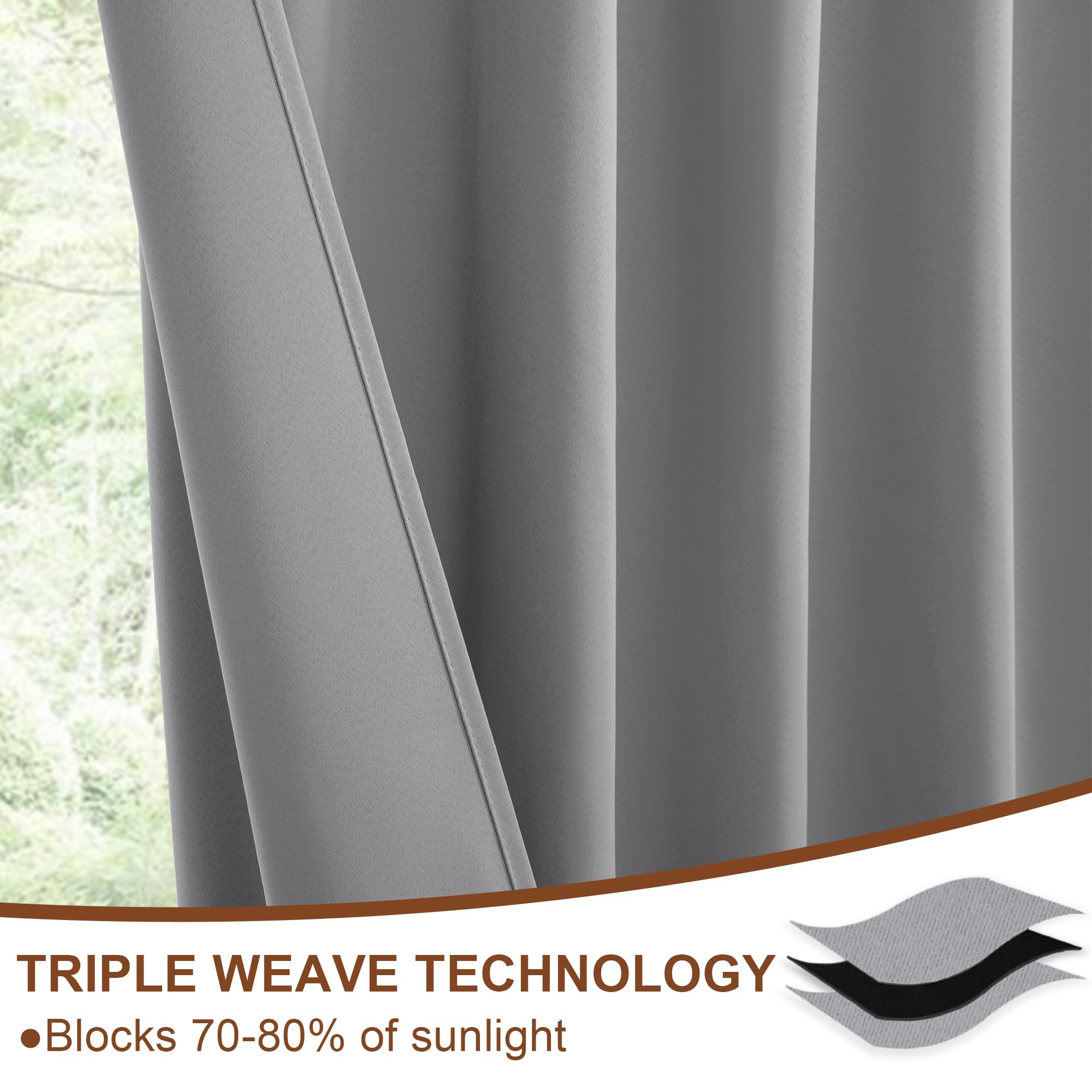 Set of two DWCN Official blackout curtains with tiebacks, rod pocket and back tab design, in black fabric for light control and privacy.