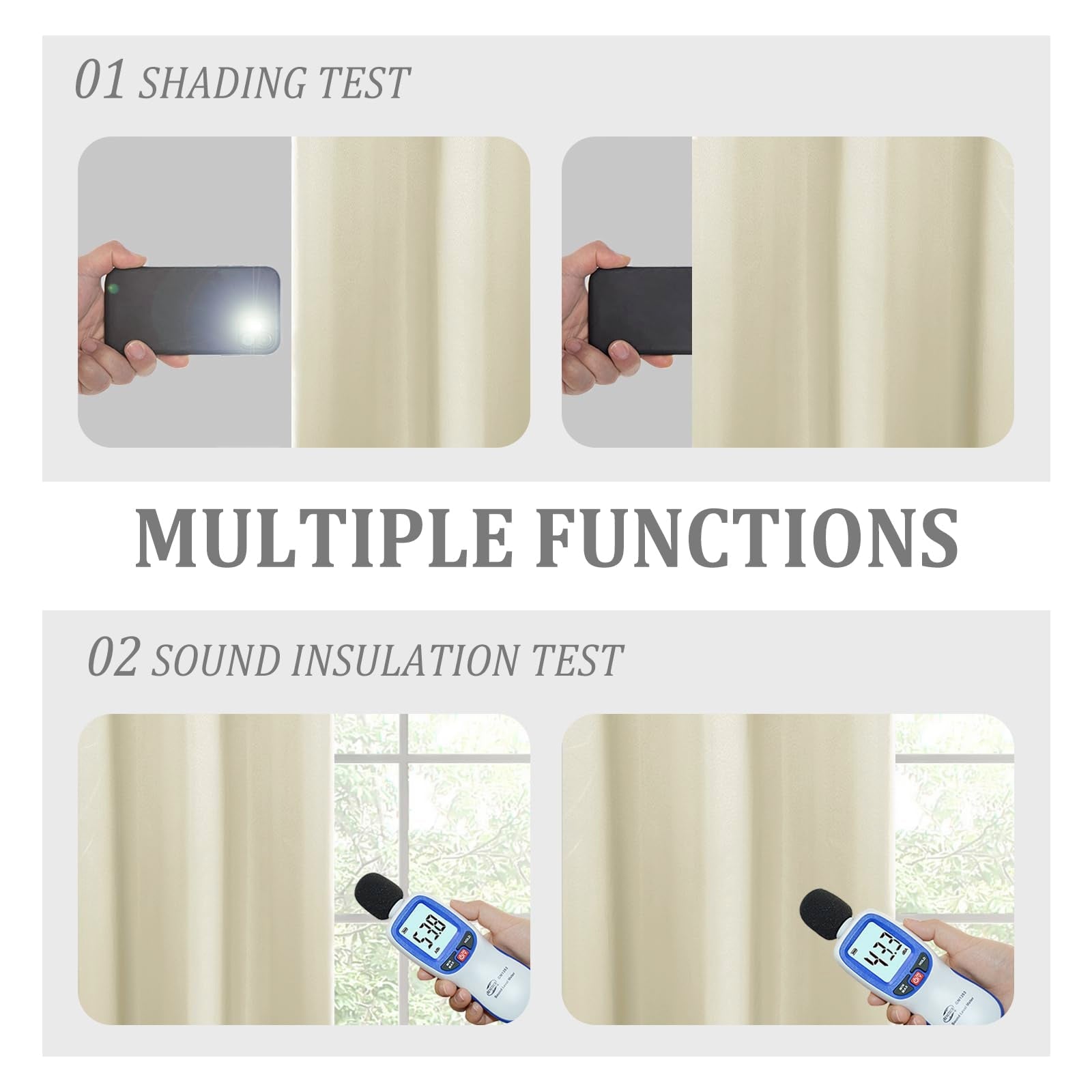 Set of two DWCN Official black blackout curtains with tiebacks hanging, showcasing their dark, opaque fabric and elegant design.