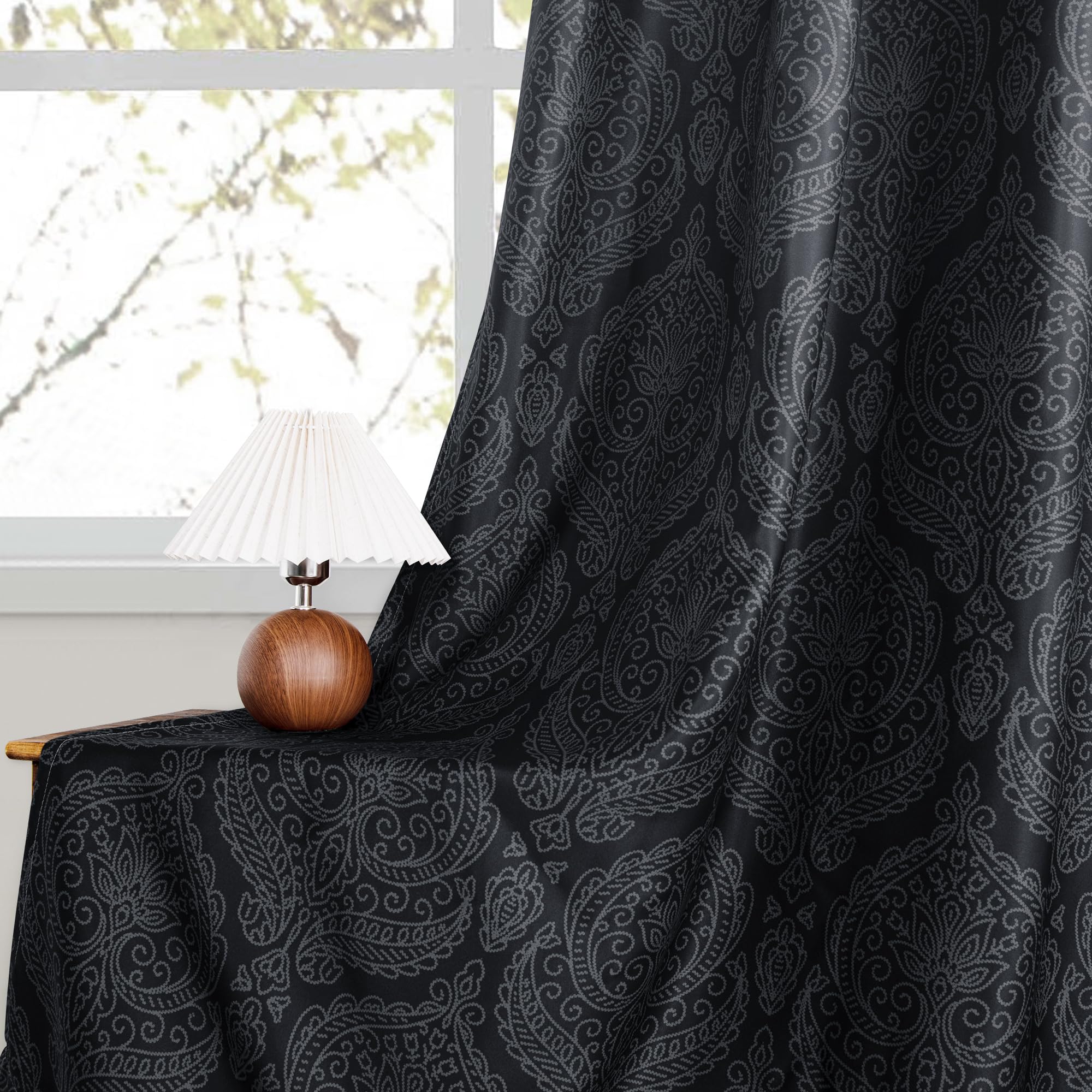 Set of two DWCN Official Ombre Blackout Curtains with tiebacks, stylish window panels in black and gray gradient design.