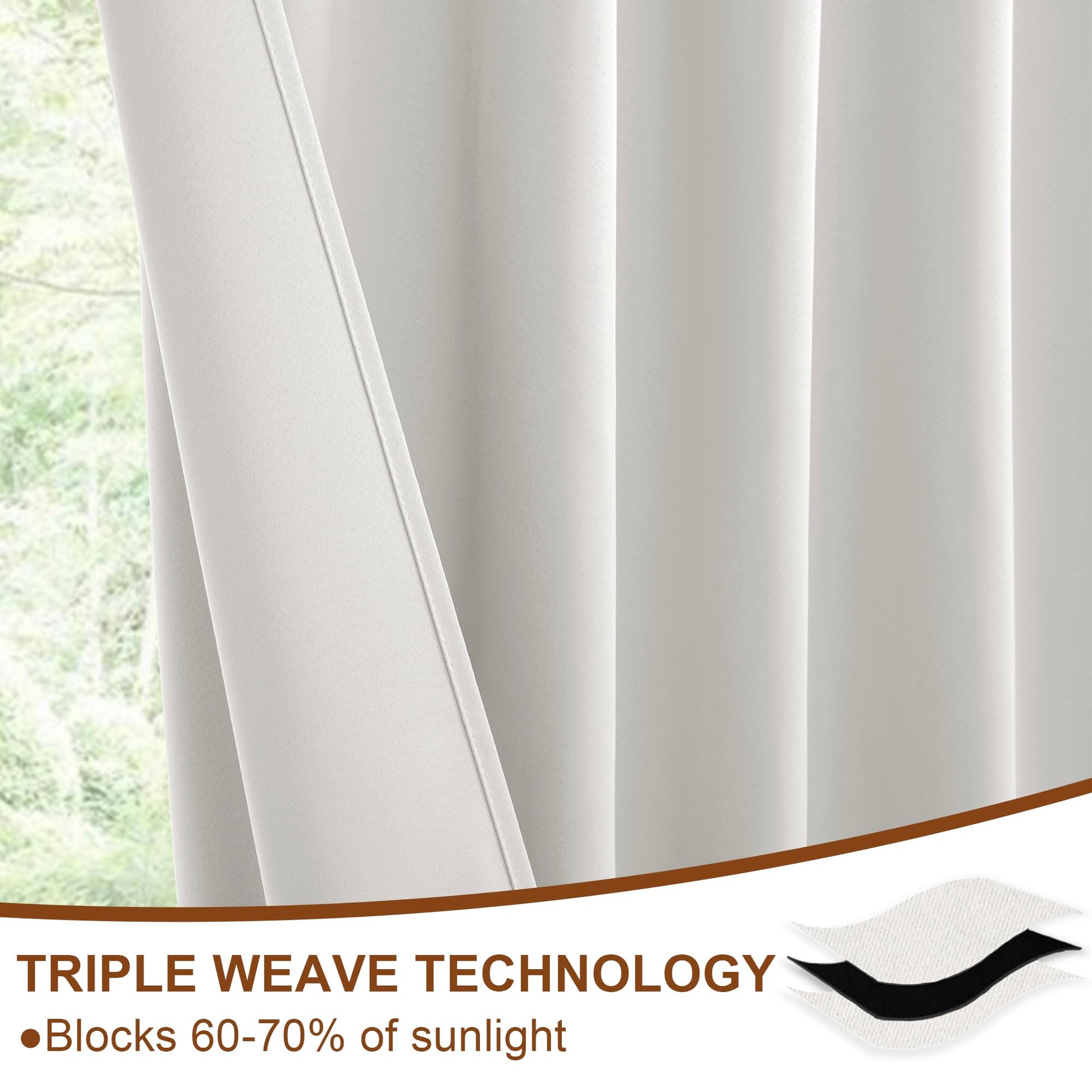 DWCN black blackout curtains with tiebacks, rod pocket and back tab style, set of 2 panels, for room darkening and privacy.